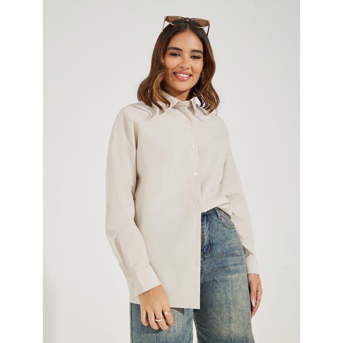 Styli Solid Longline Shirt with Button Placket-women-clothing-shirtsandblouses-shirts-image-2
