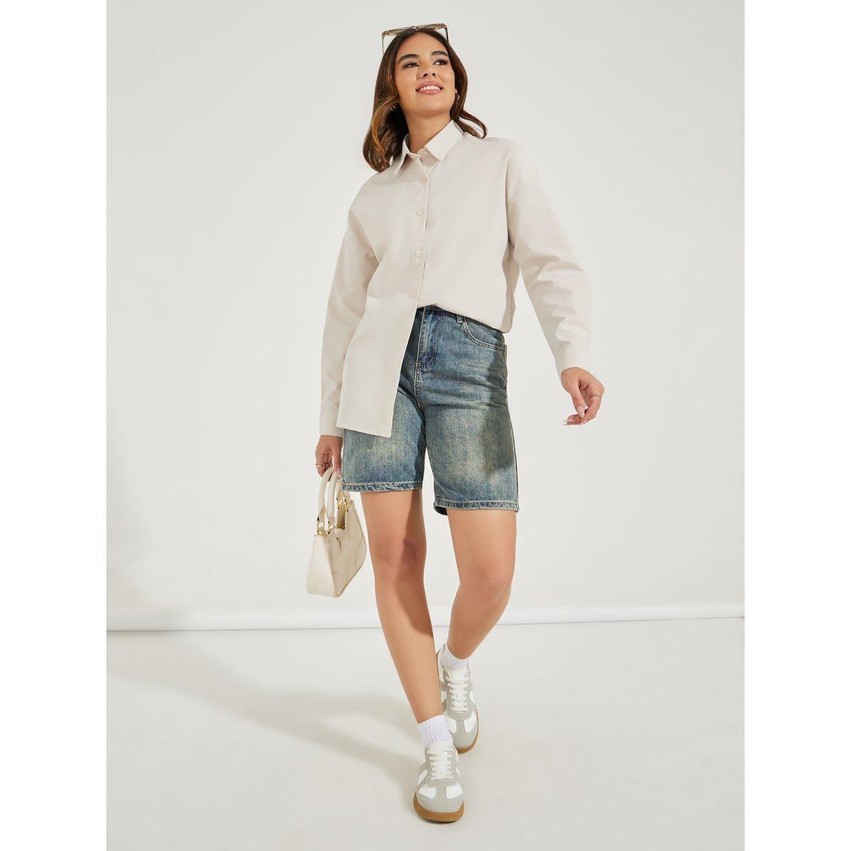 Styli Solid Longline Shirt with Button Placket-women-clothing-shirtsandblouses-shirts-image-3
