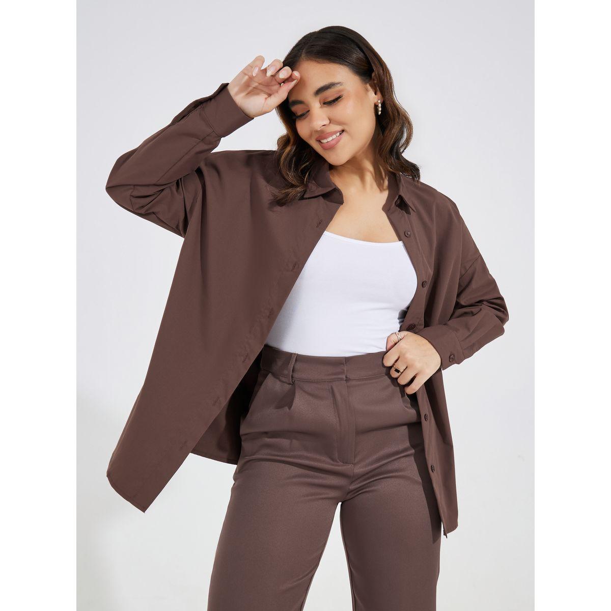 Styli Solid Longline Shirt with Button Placket-women-clothing-shirtsandblouses-shirts-image-1