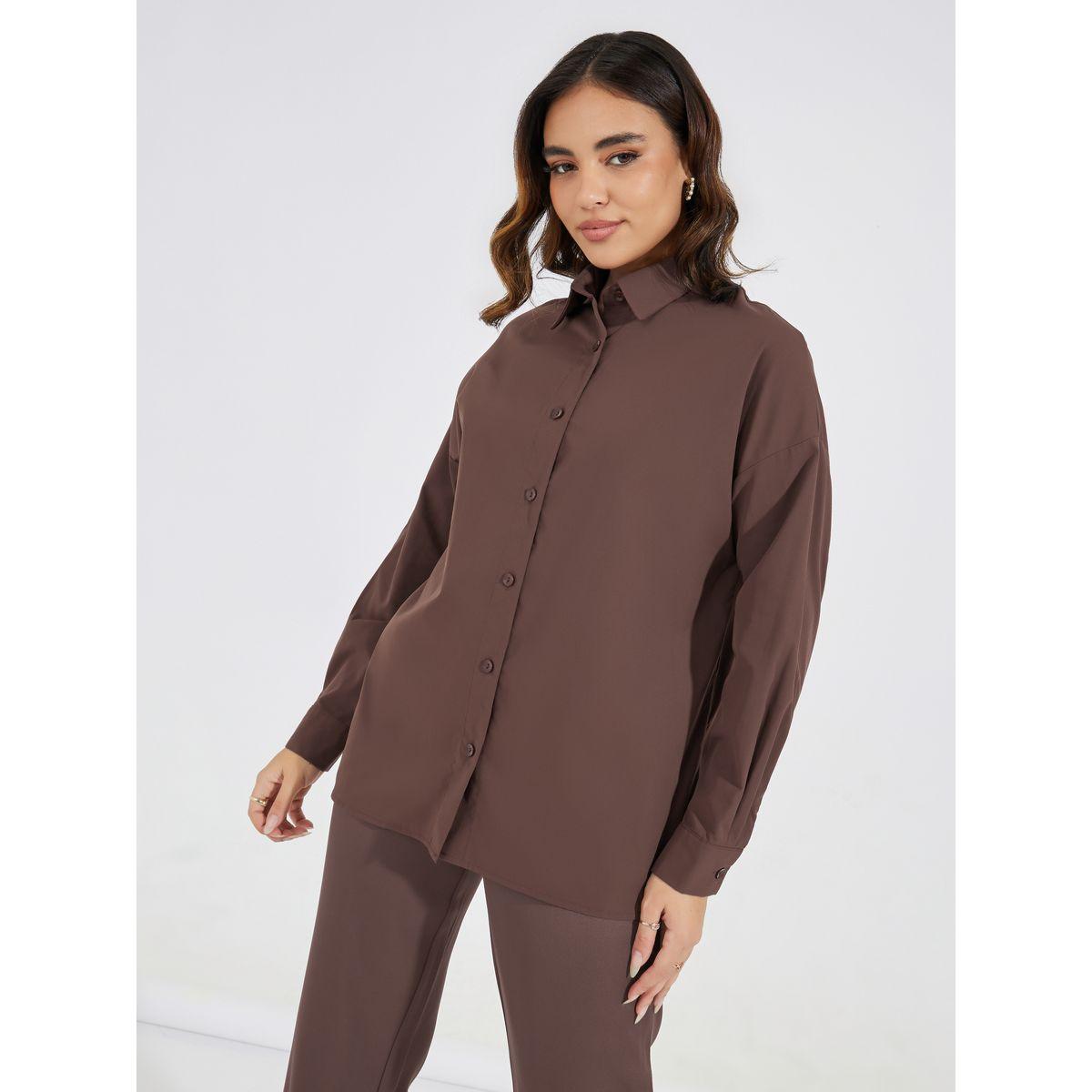 Styli Solid Longline Shirt with Button Placket-women-clothing-shirtsandblouses-shirts-image-3