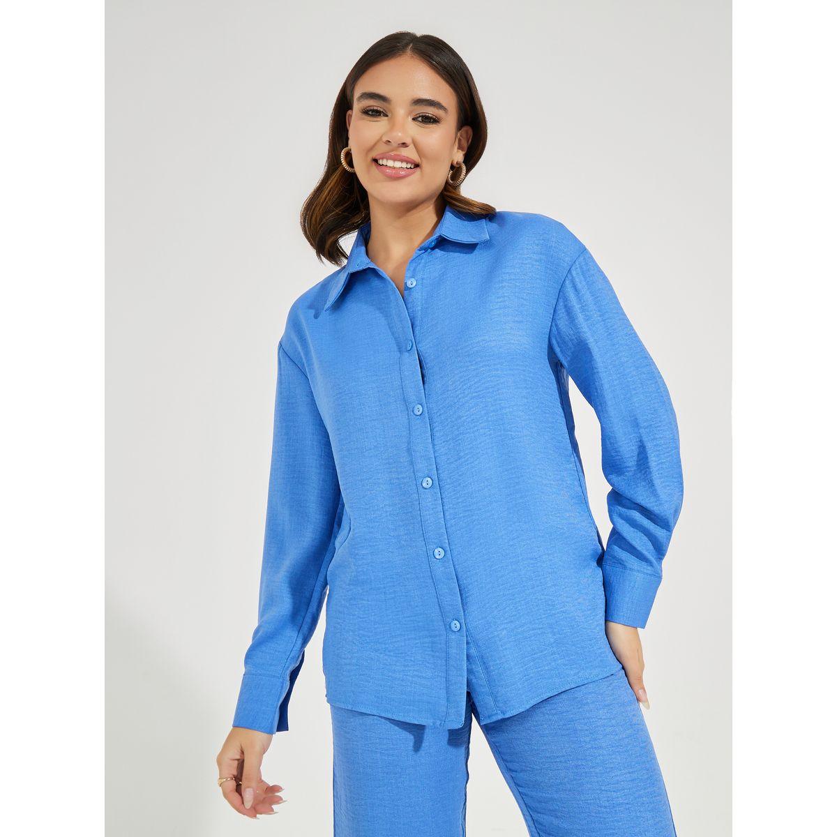 Styli Relaxed Fit Longline Shirt with Buttons-women-clothing-shirtsandblouses-shirts-image-1