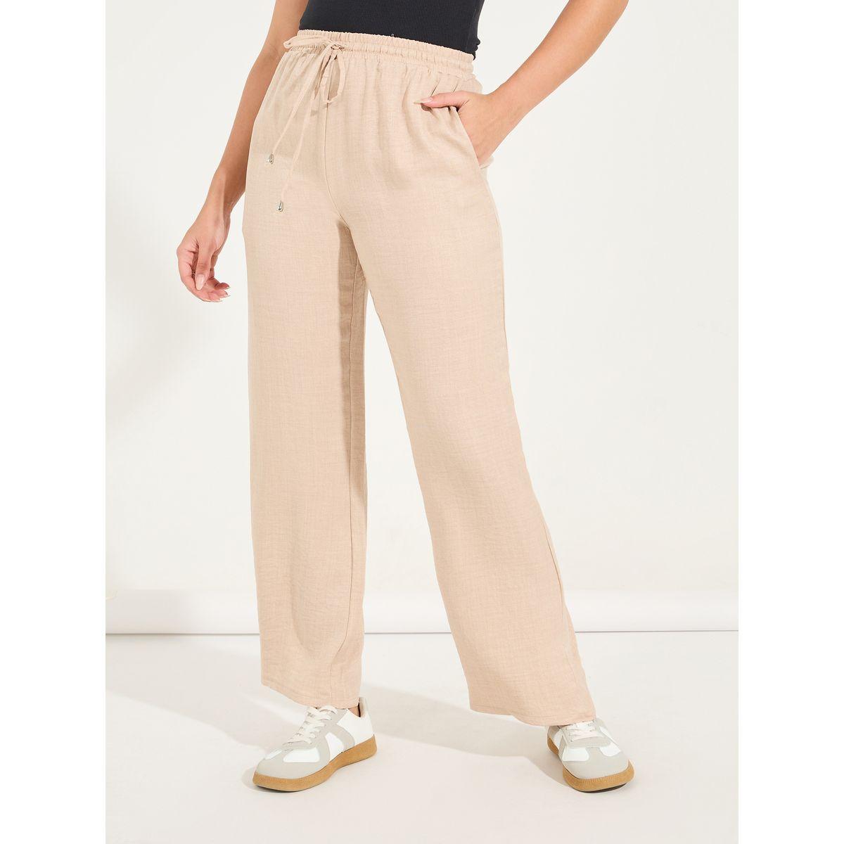 Styli Solid Relaxed Fit Pants with Drawstring-women-clothing-bottoms-trousers-image-1