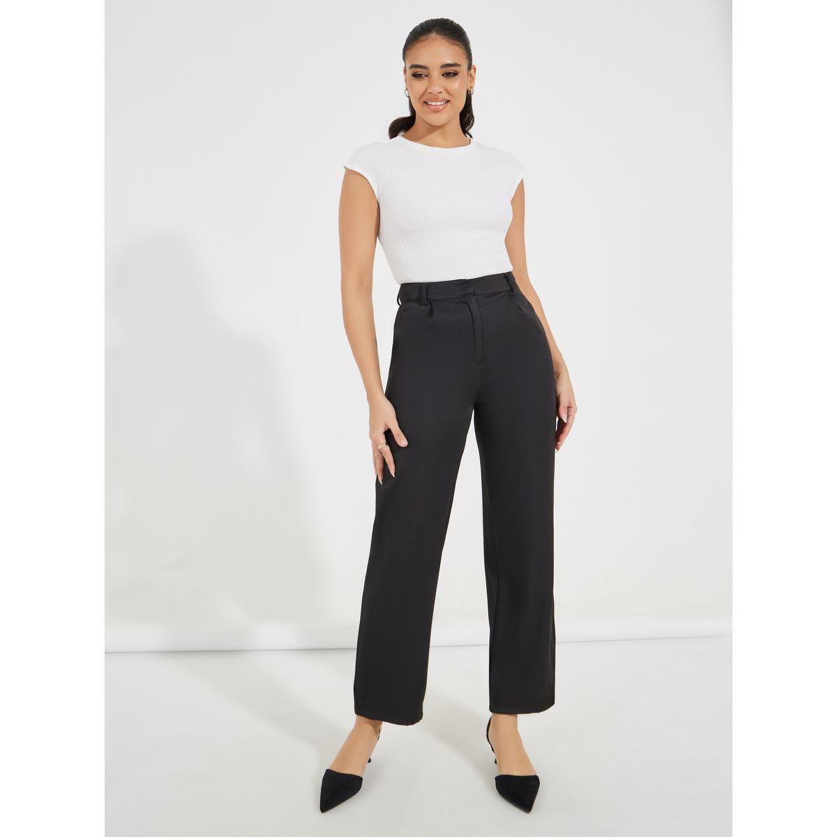 بنطال بأرجل مستقيمة وخصر عالي مع فتحات حزام-women-clothing-bottoms-trousers-image-1