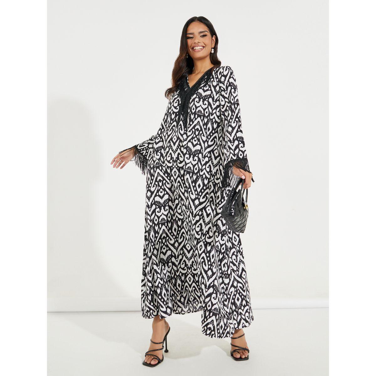 Styli All Over Print Jalabiya with Tassel Detail-women-arabicclothing-jalabiyas-image-1