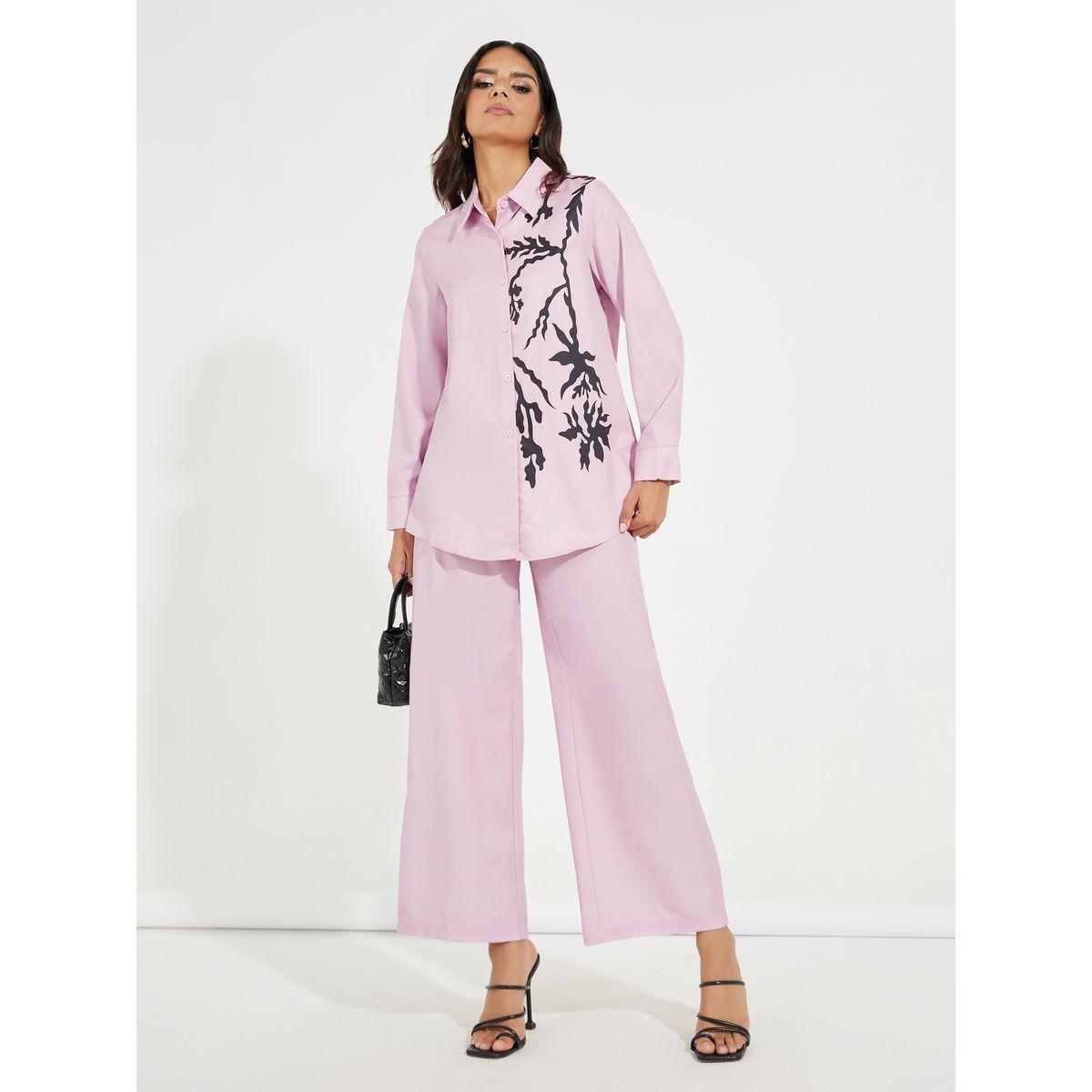 Styli Leaf Print Shirt & Wide Leg Pants Modest Set-women-arabicclothing-sets-image-1
