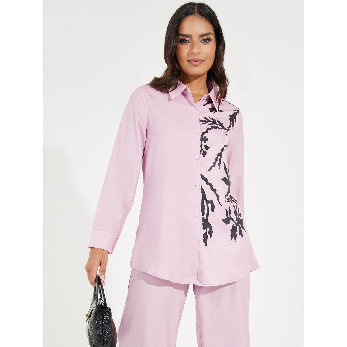 Styli Leaf Print Shirt & Wide Leg Pants Modest Set-women-arabicclothing-sets-image-2