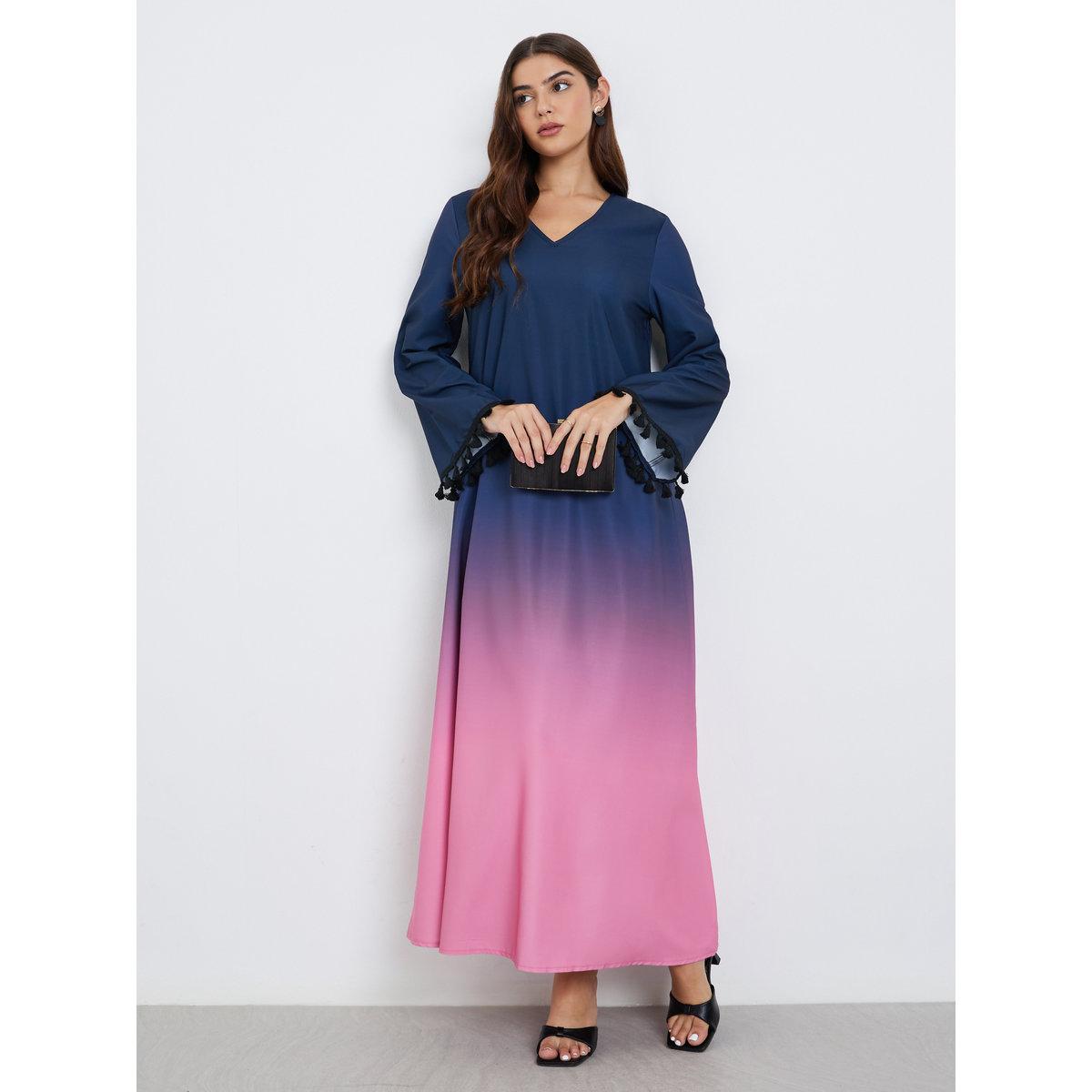 Styli Ombre Print Tasseled Maxi Jalabiya-women-arabicclothing-jalabiyas-image-1