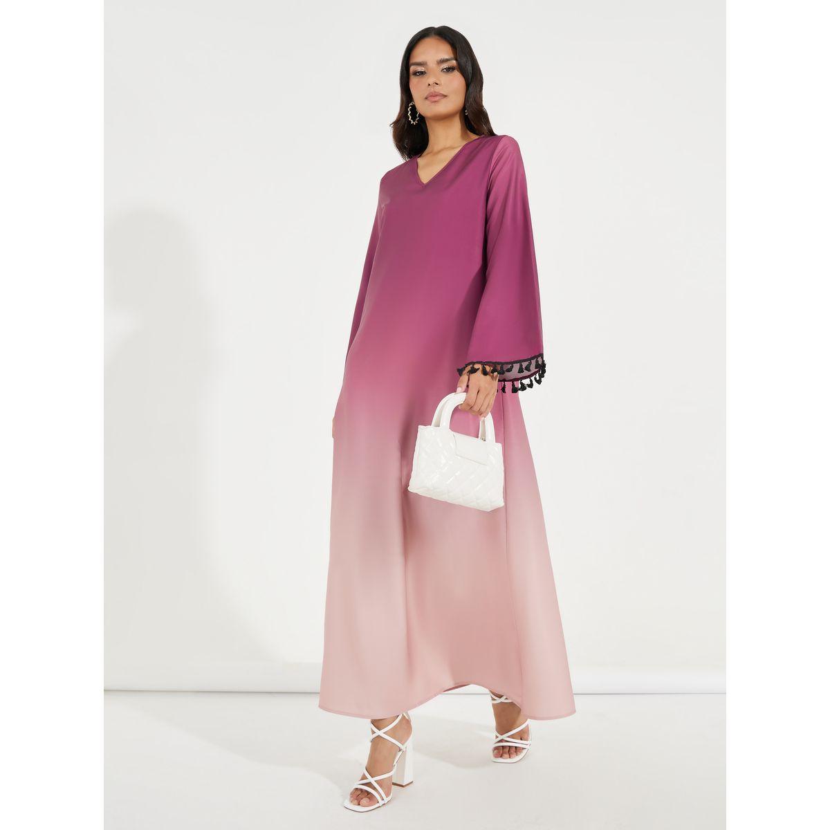 Styli Gradient Effect Jalabiya with Tassel Detail-women-arabicclothing-jalabiyas-image-1