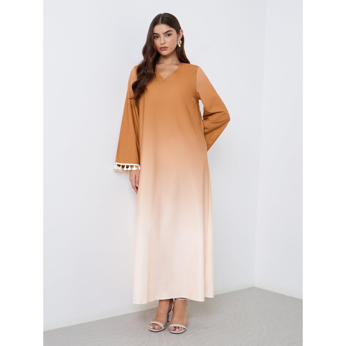 Styli Ombre Print A-Line Tasselled Jalabiya-women-arabicclothing-jalabiyas-image-1