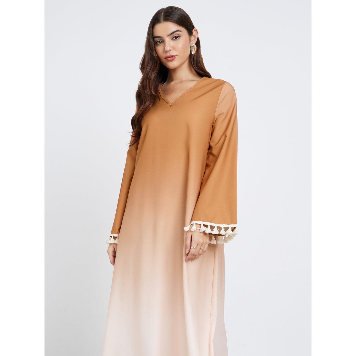 Styli Ombre Print A-Line Tasselled Jalabiya-women-arabicclothing-jalabiyas-image-2