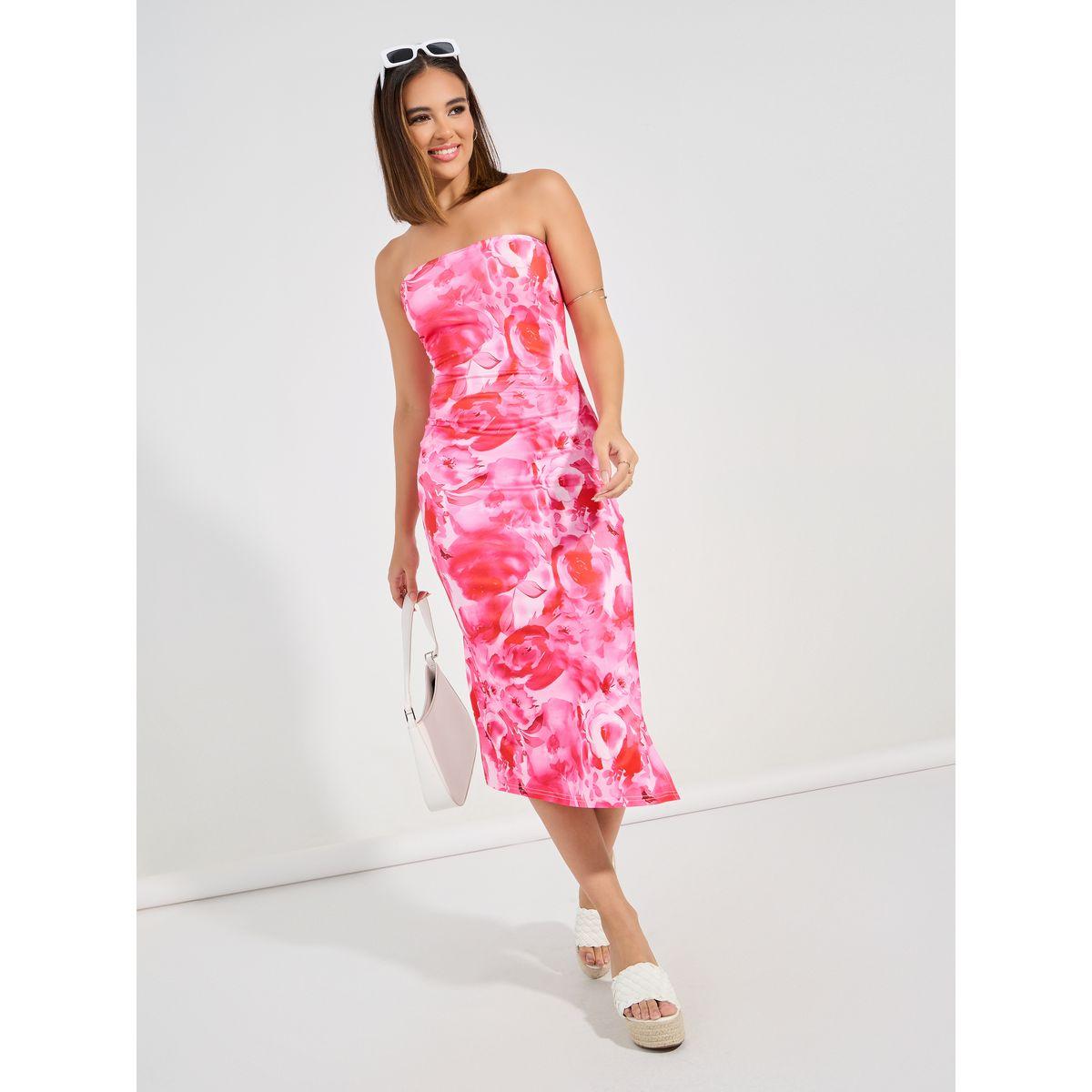 فستان ميدي بديكون مطبع بطبعة زهور-women-clothing-dresses-image-5
