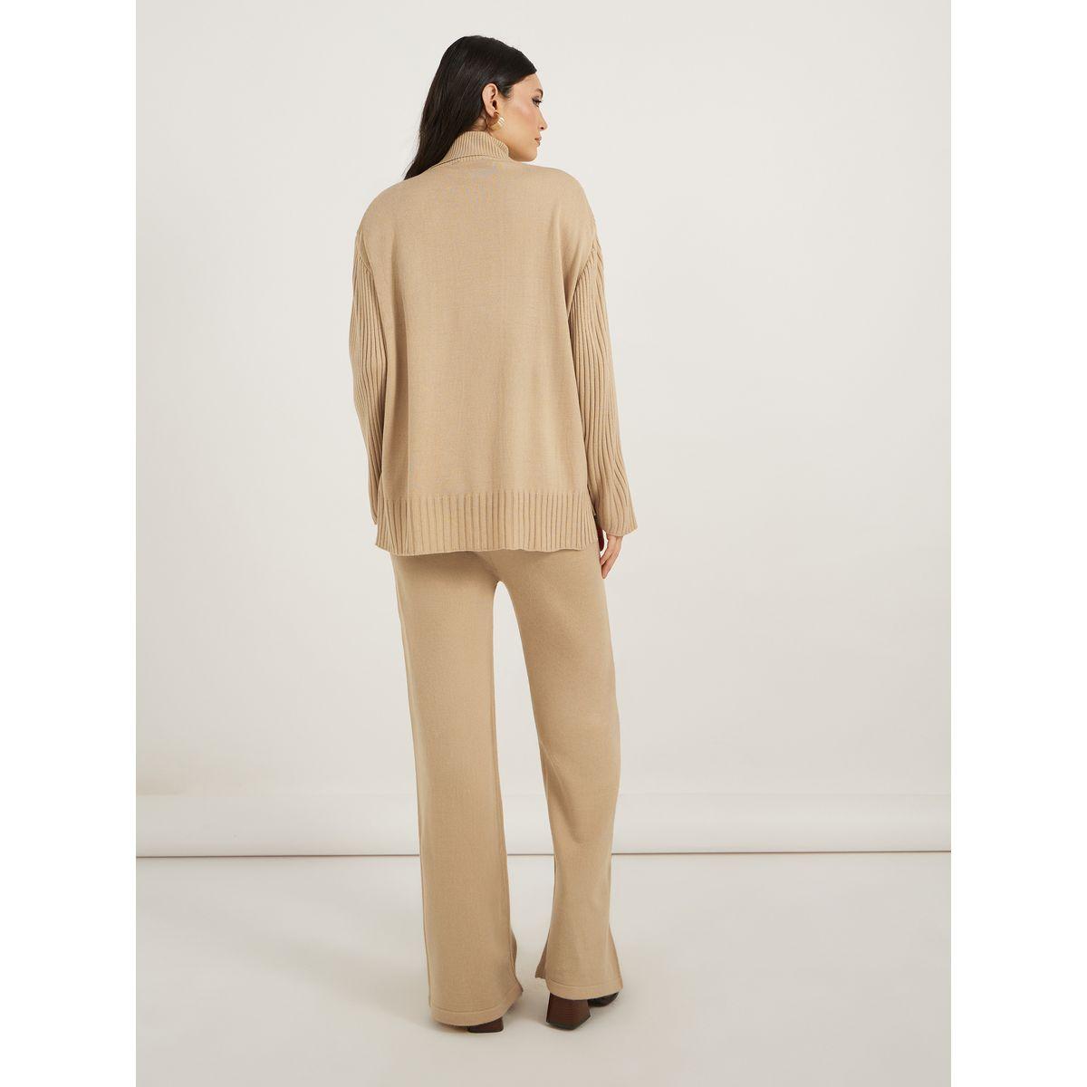 طقم منسق من بنطال واسع مع سويتر محبوك-women-clothing-coordsets-image-5