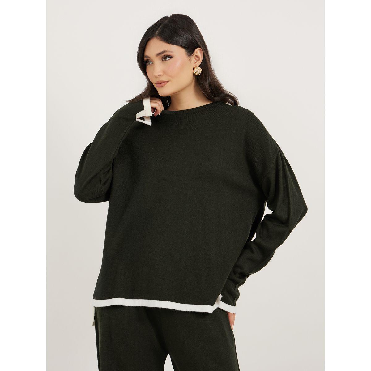 طقم منسق من بنطال واسع مع سويتر محبوك-women-clothing-coordsets-image-2