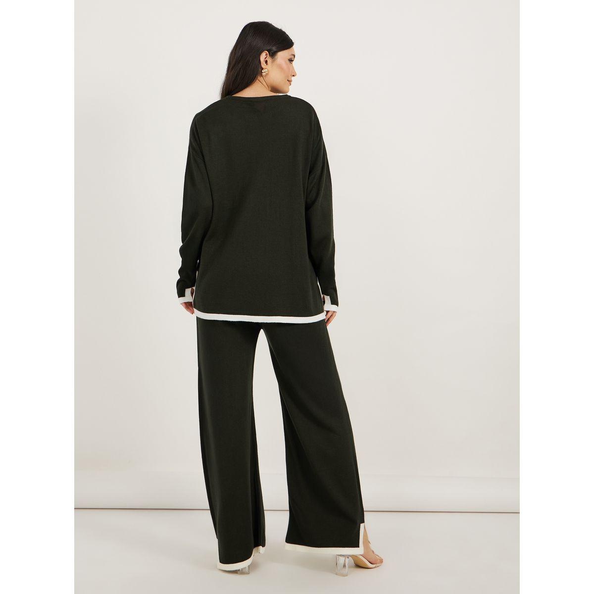 طقم منسق من بنطال واسع مع سويتر محبوك-women-clothing-coordsets-image-5