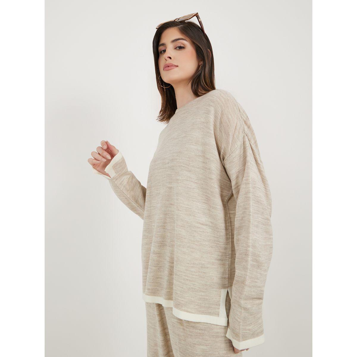 طقم منسق من بنطال بارجل واسعة وبلوزة بتفاصيل مُتباينة-women-clothing-coordsets-image-3