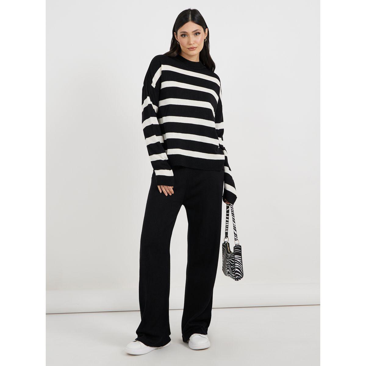 Styli Oversized Striped Sweater and Wide Leg Pants Co-Ords-women-clothing-coordsets-image-2