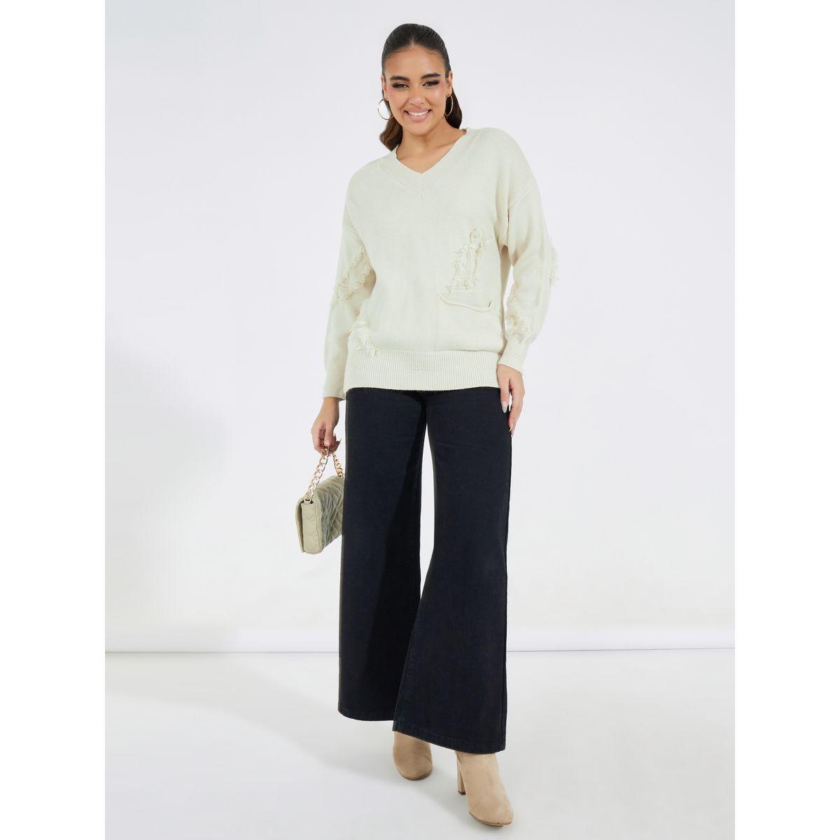 سويتر سادة بتفاصيل مُرقعة مع جيب-women-clothing-cardigansandjumpers-jumpers-image-2