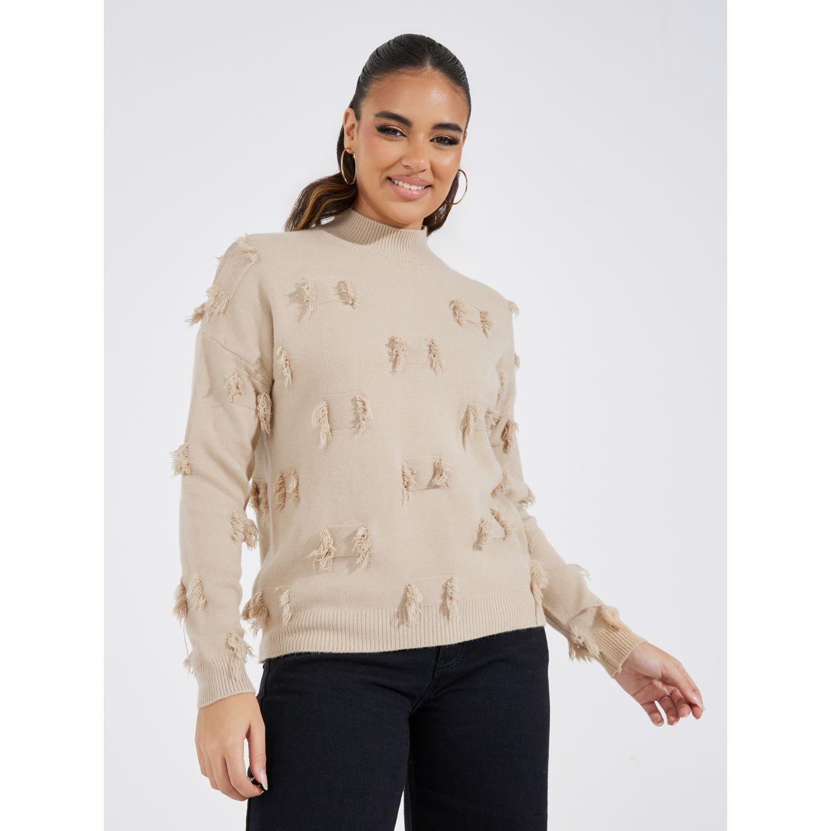 Styli Solid Swiss Dots Detail Sweater-women-clothing-cardigansandjumpers-jumpers-image-1