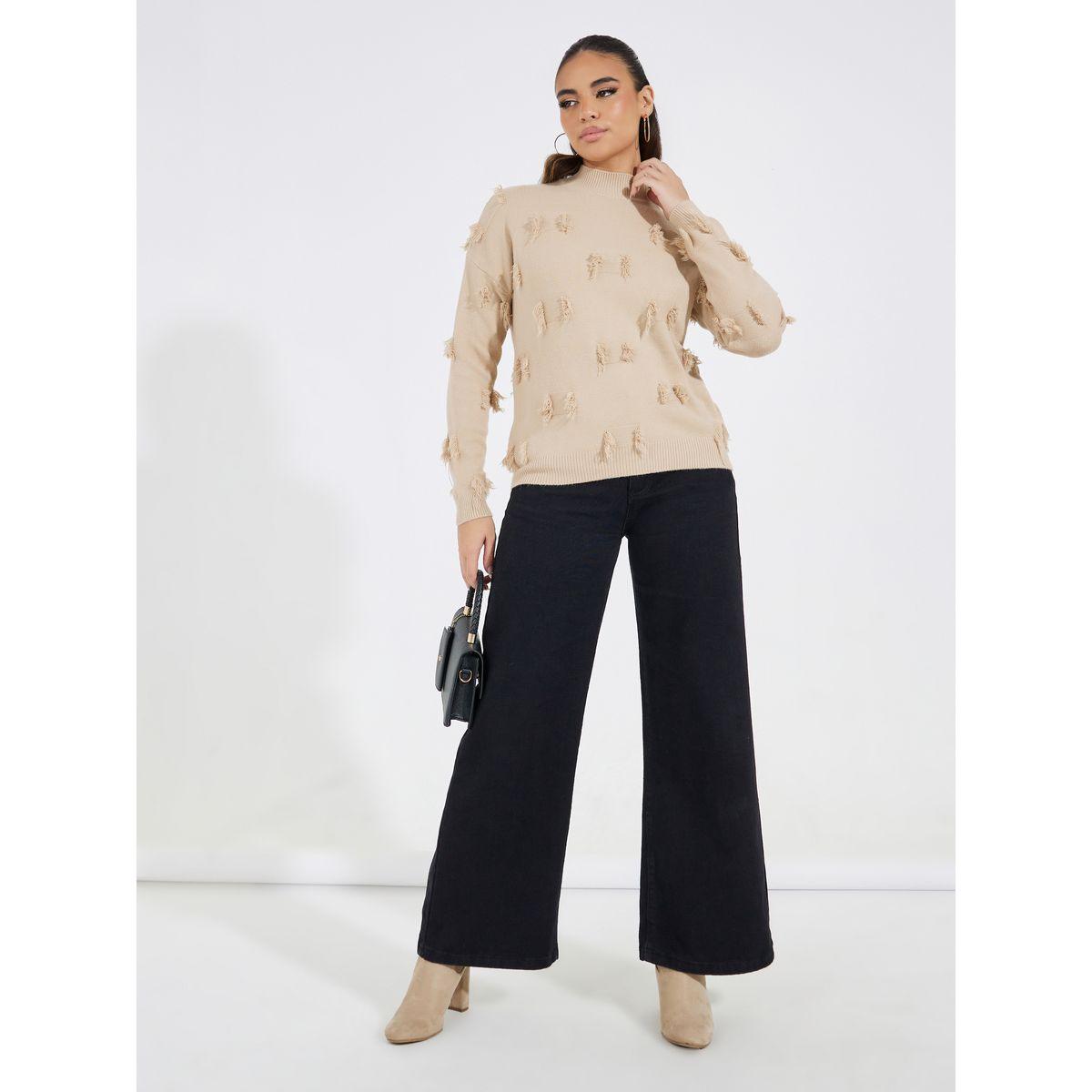 سويتر سادة بتفاصيل مُرقعة مع شراشيب-women-clothing-cardigansandjumpers-jumpers-image-3