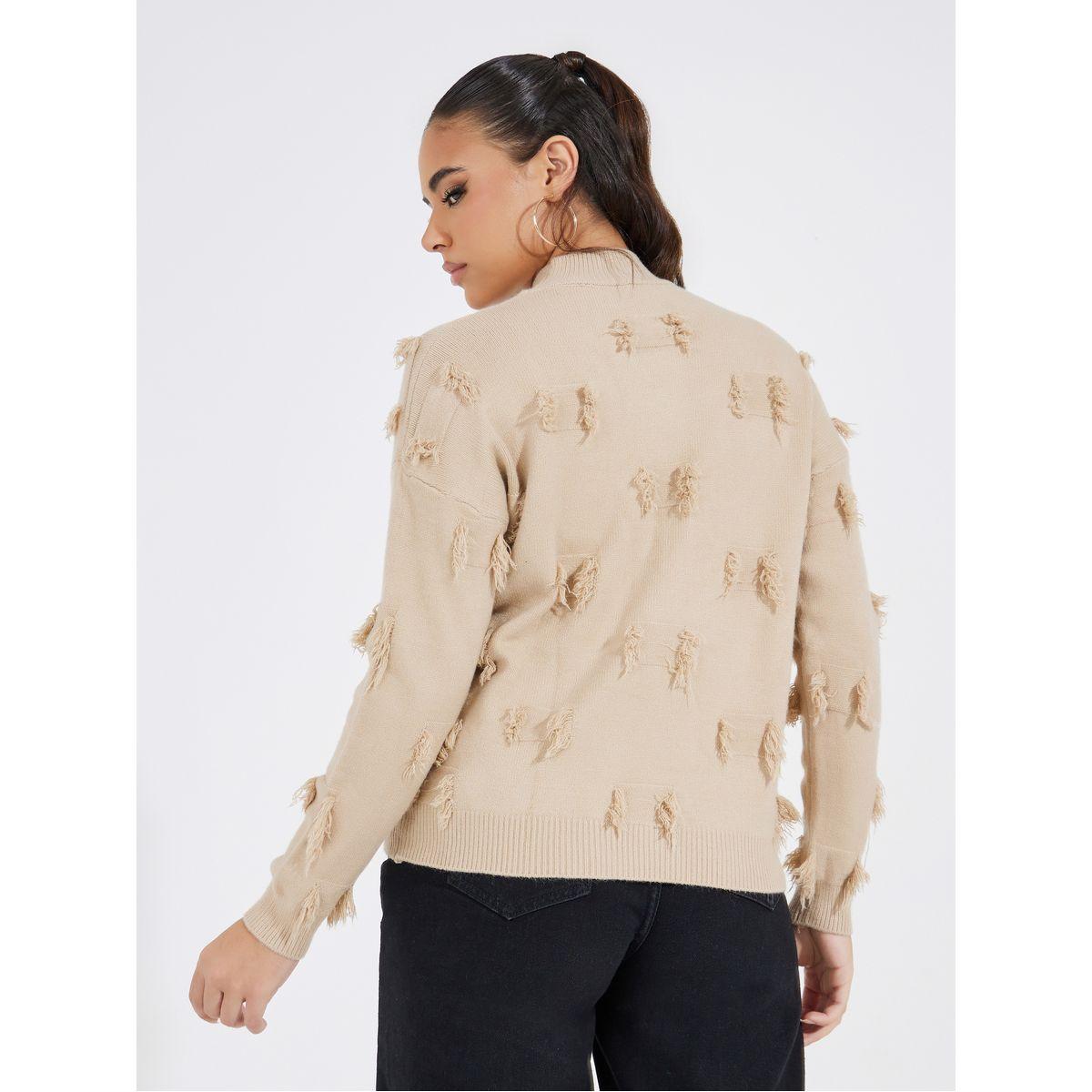 سويتر سادة بتفاصيل مُرقعة مع شراشيب-women-clothing-cardigansandjumpers-jumpers-image-1