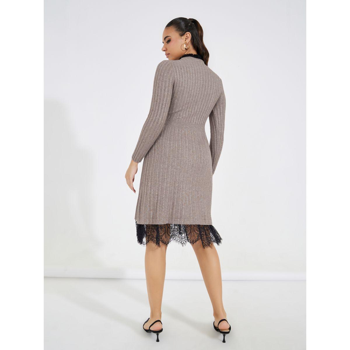 Styli Lace Contrast Knee-Length Sweater Dress-women-clothing-dresses-image-4
