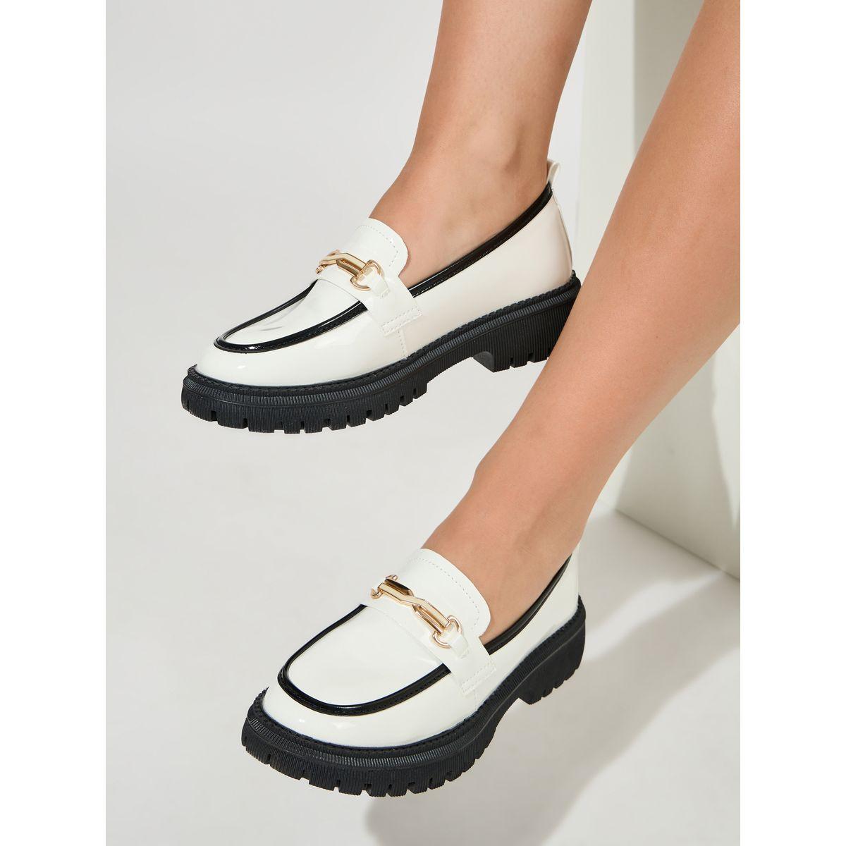 Styli Faux Leather Trim Front Decoy Buckle Loafers-women-shoes-loafersandmoccasins-image-1