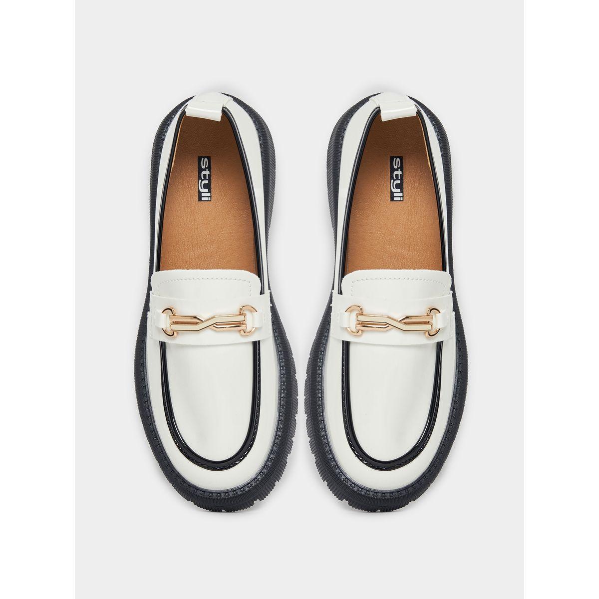 Styli Faux Leather Trim Front Decoy Buckle Loafers-women-shoes-loafersandmoccasins-image-6