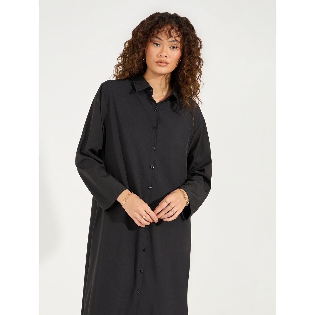 Styli Solid Button Down Shirt Midi Dress-women-clothing-dresses-image-2