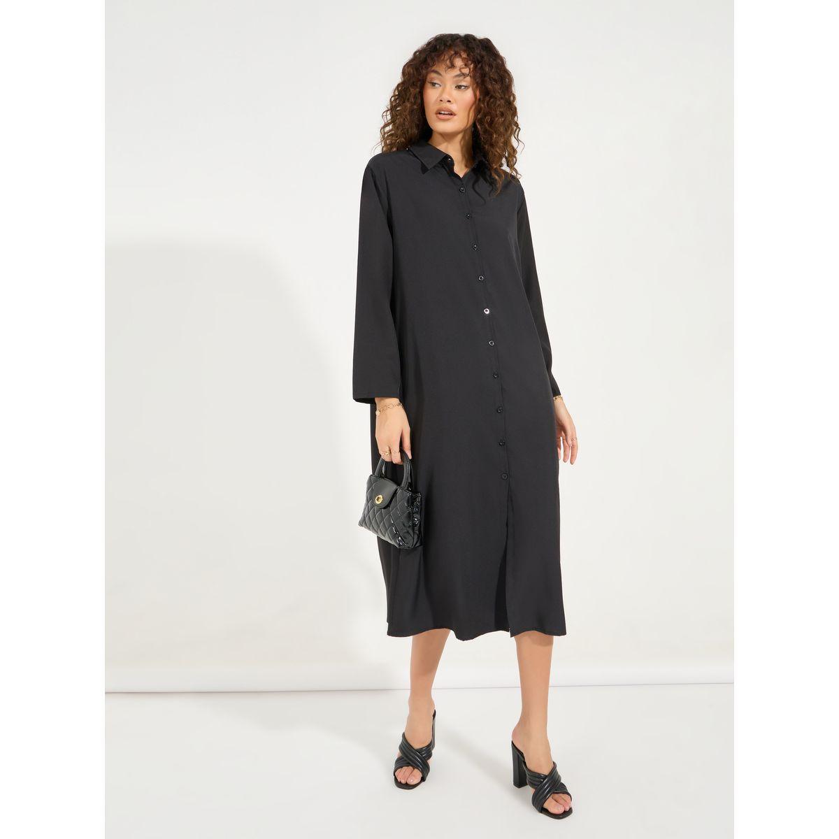 Styli Solid Button Down Shirt Midi Dress-women-clothing-dresses-image-4
