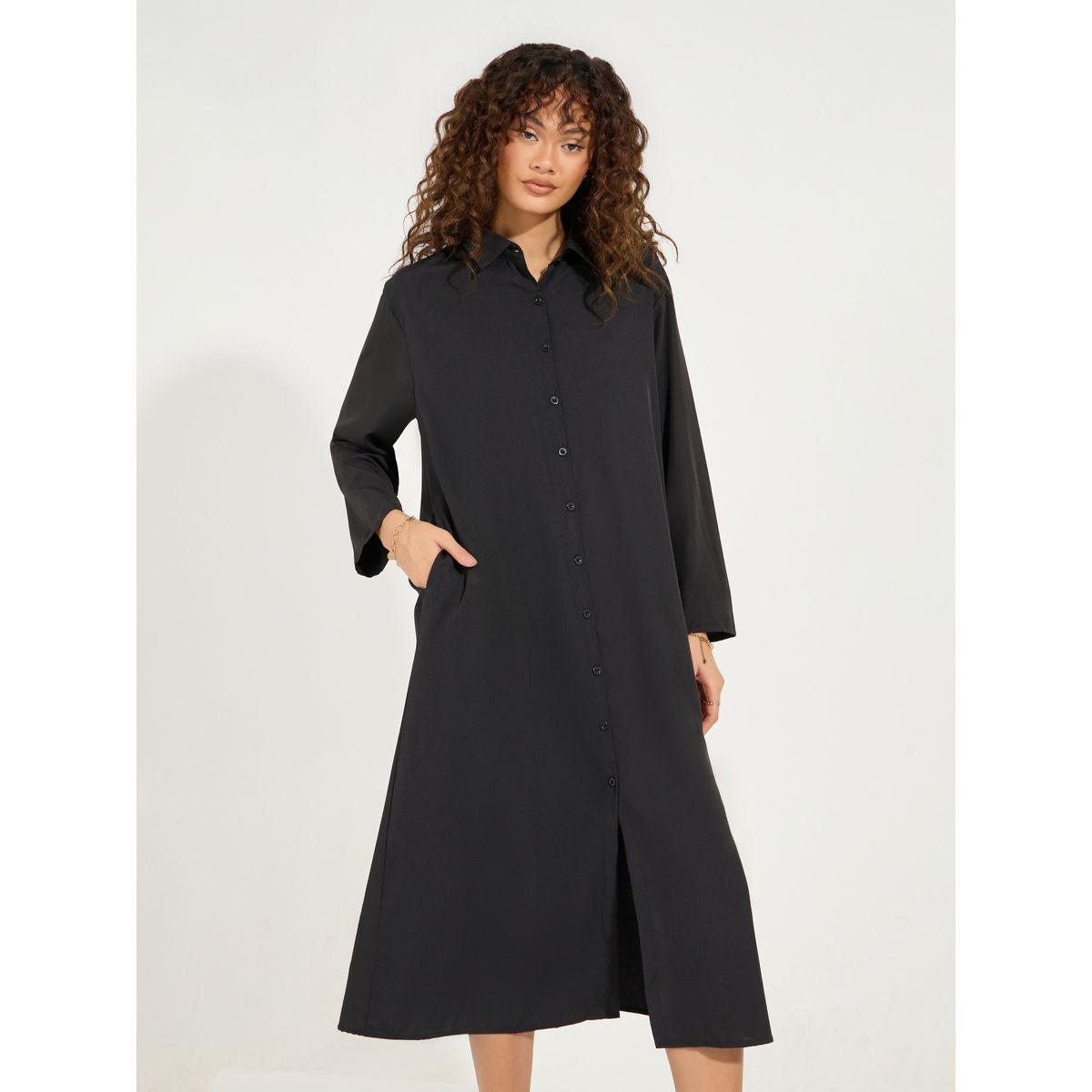 Styli Solid Button Down Shirt Midi Dress-women-clothing-dresses-image-5