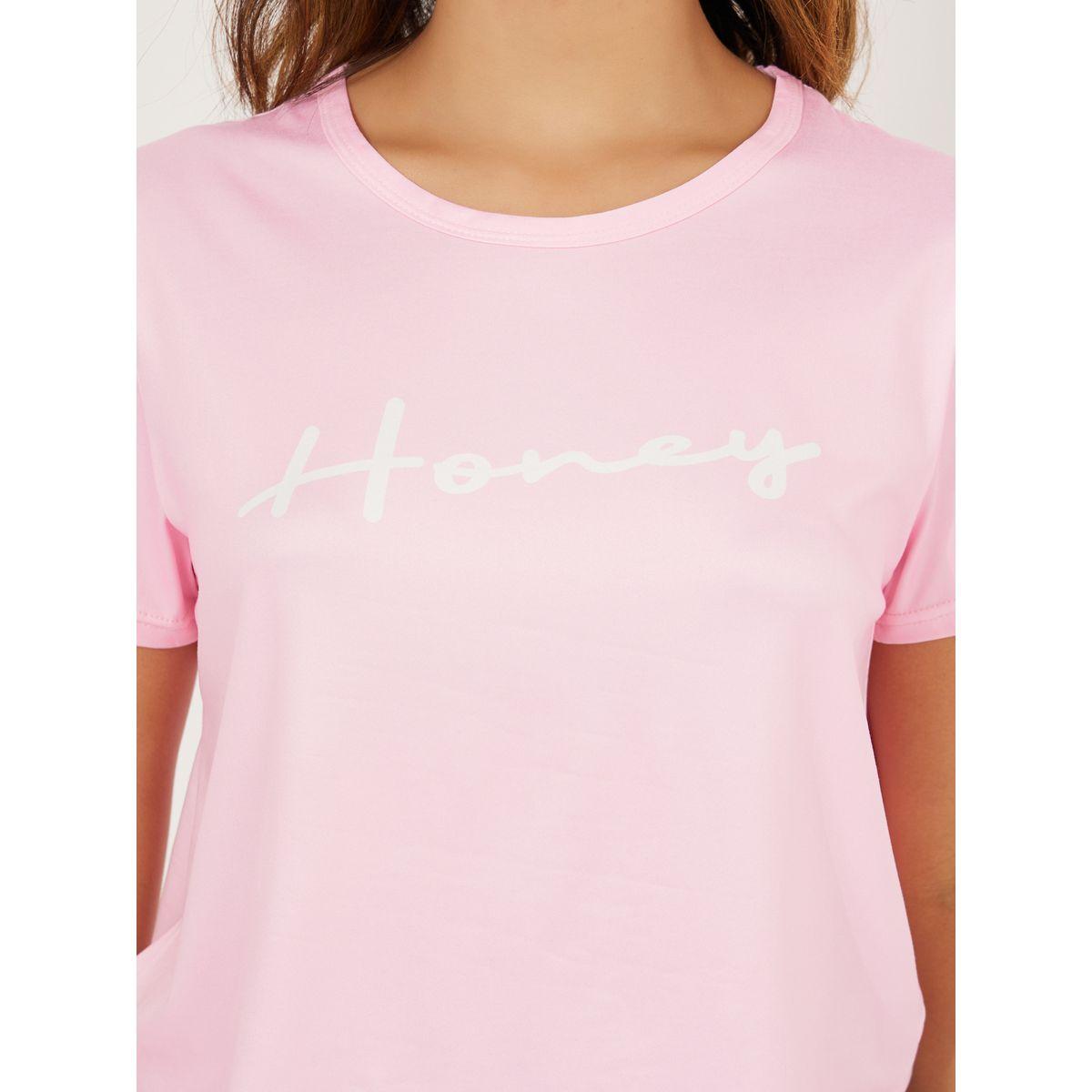 Styli Unwind Slogan Print T-Shirt & Check Print Short Set-women-clothing-nightwear-pyjamas-shortsets-image-4