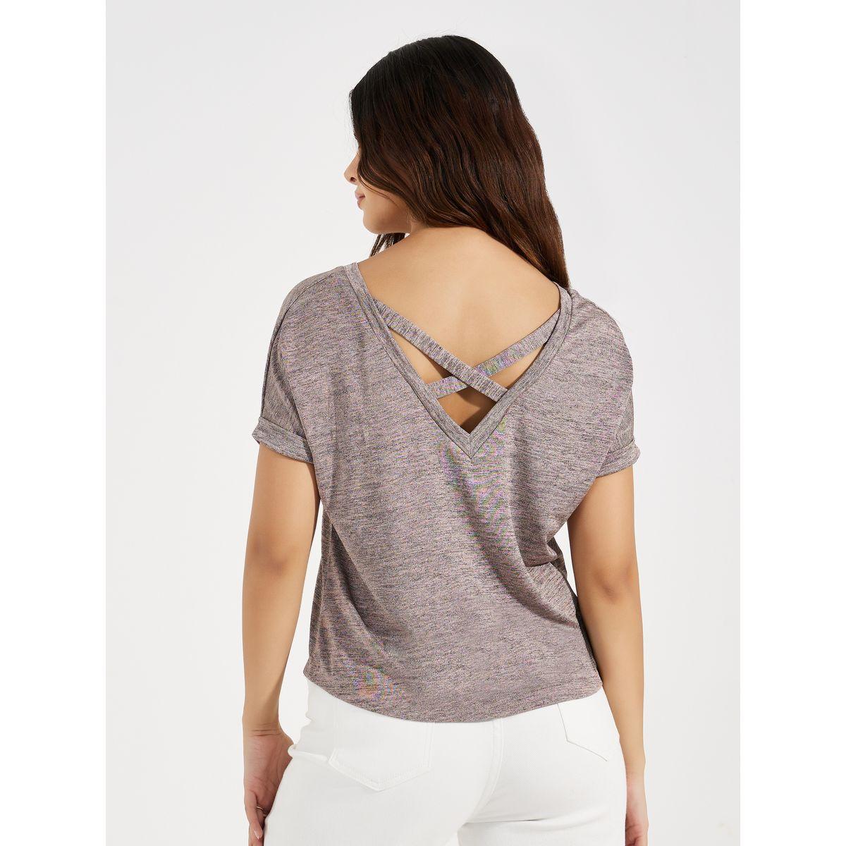 بلوزة محبوكة بنسيج ميلانج مع ظهر باربطة كروس-women-clothing-shirtsandblouses-blouses-image-4