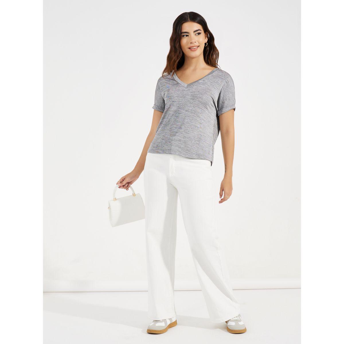 بلوزة محبوكة بنسيج ميلانج مع ظهر باربطة كروس-women-clothing-shirtsandblouses-blouses-image-2