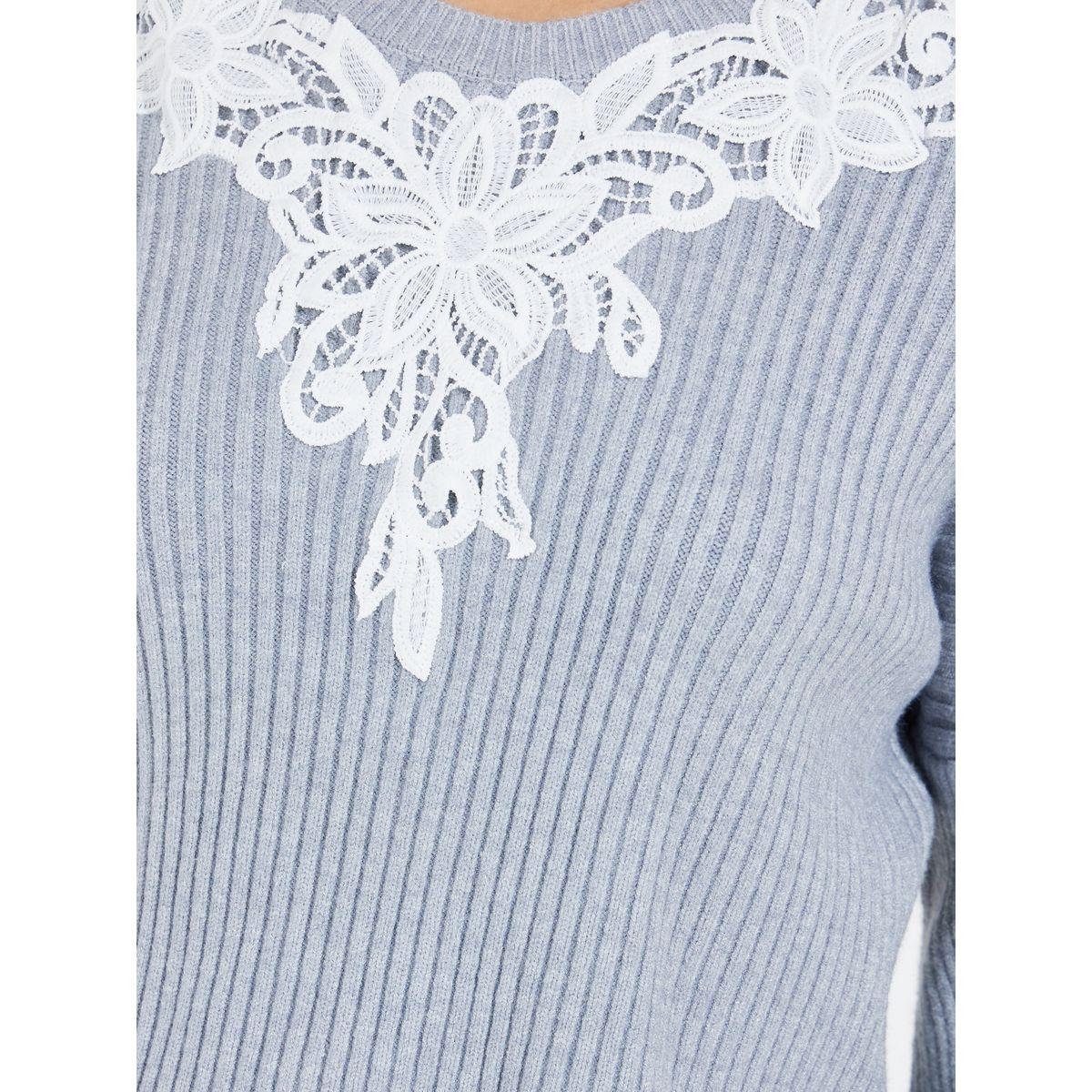 Styli Regular Fit Lace Contrast Sweater with Shoulder Cut-Out-women-clothing-cardigansandjumpers-jumpers-image-2