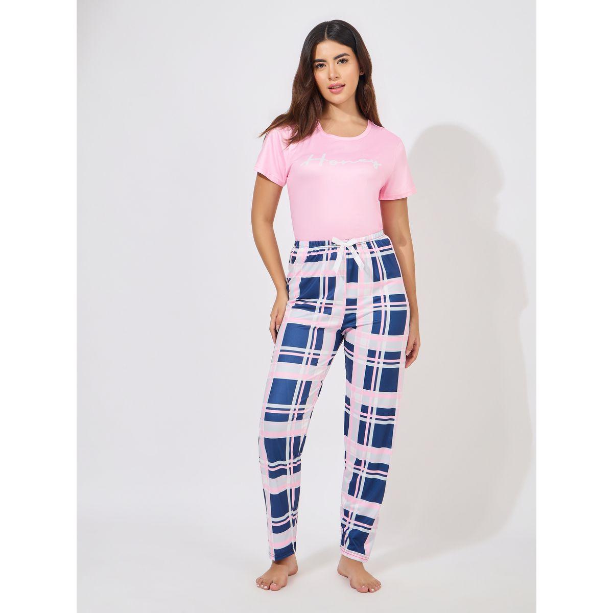 Styli Unwind Slogan Print T-Shirt & Check Print Pyjama Set-women-clothing-nightwear-pyjamas-longsets-image-1