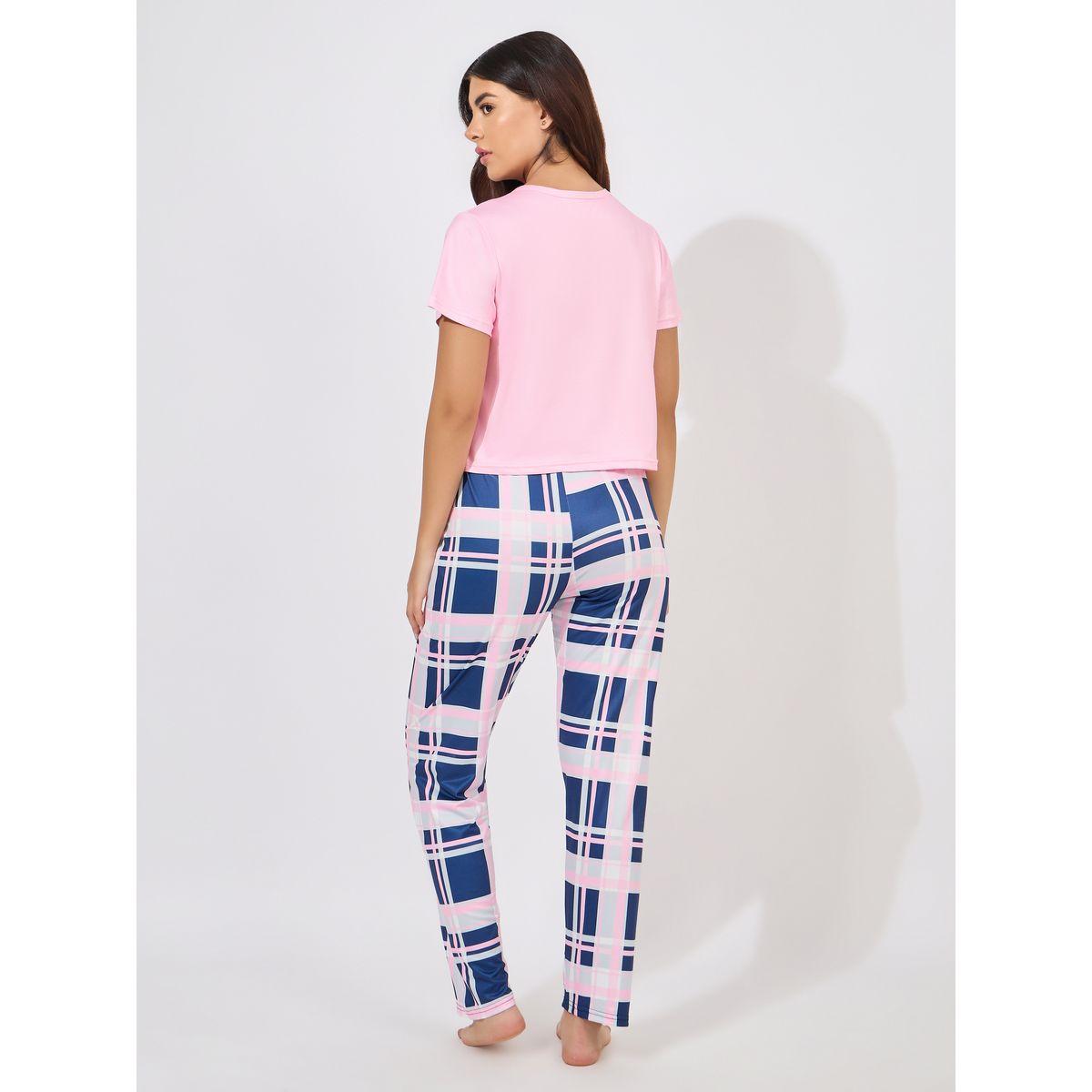 Styli Unwind Slogan Print T-Shirt & Check Print Pyjama Set-women-clothing-nightwear-pyjamas-longsets-image-5