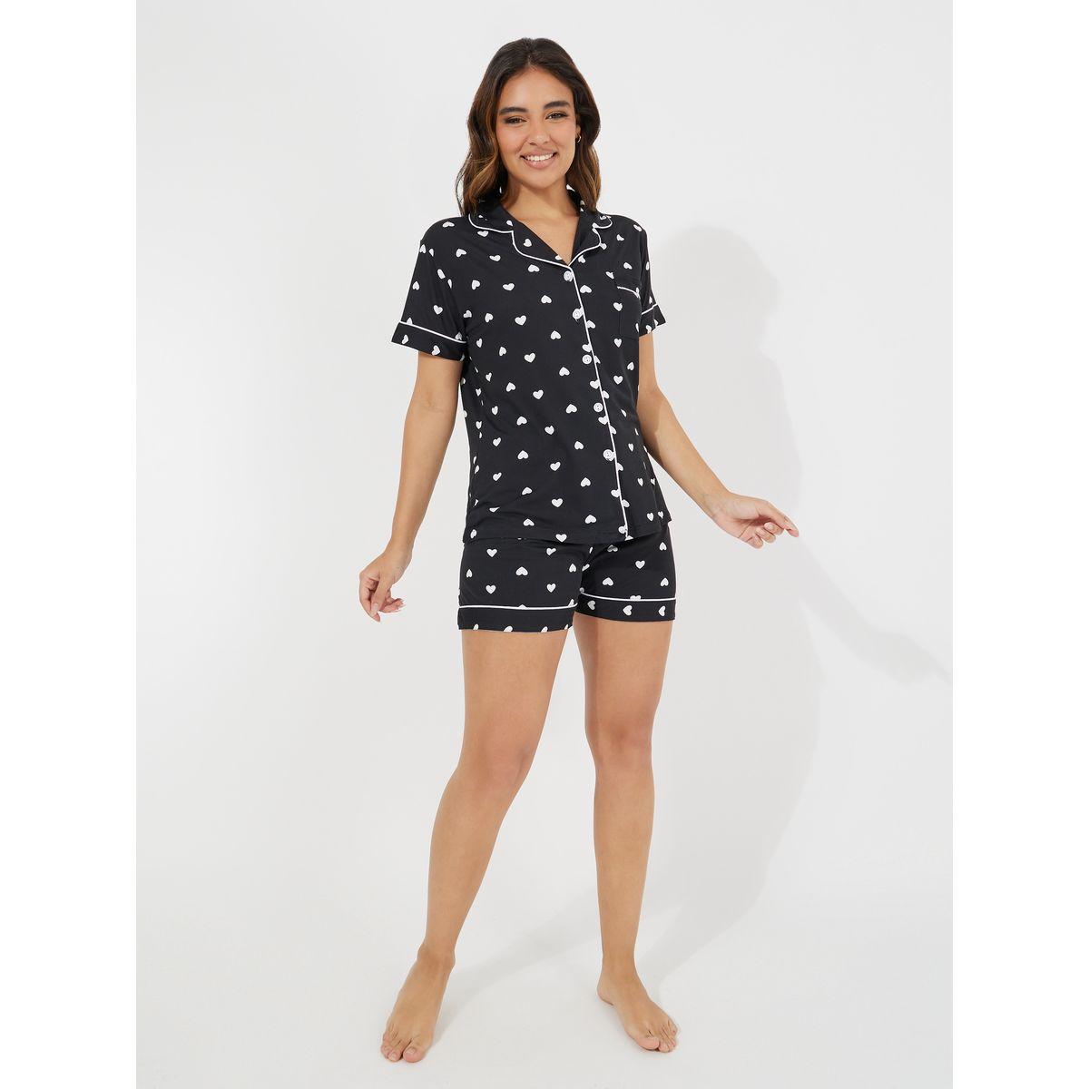مجموعة من شورت وبلوزة مطبعة بالكامل-women-clothing-nightwear-pyjamas-shortsets-image-2