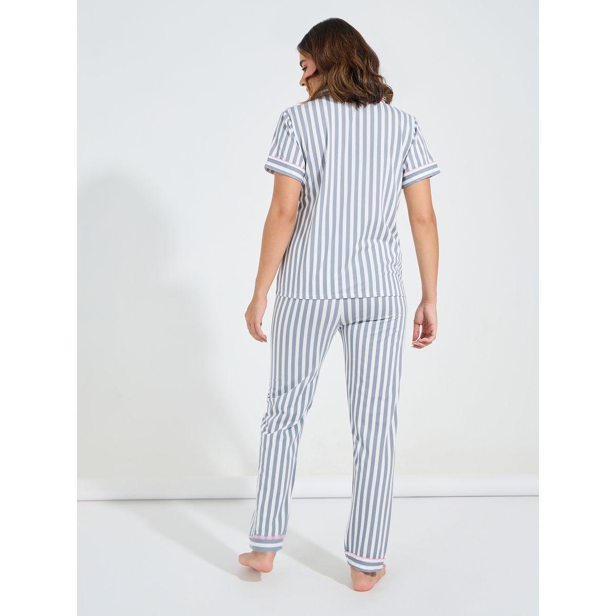 Styli Unwind AOP Striped Contrast Piping Shirt & Pyjama Set-women-clothing-nightwear-pyjamas-longsets-image-6