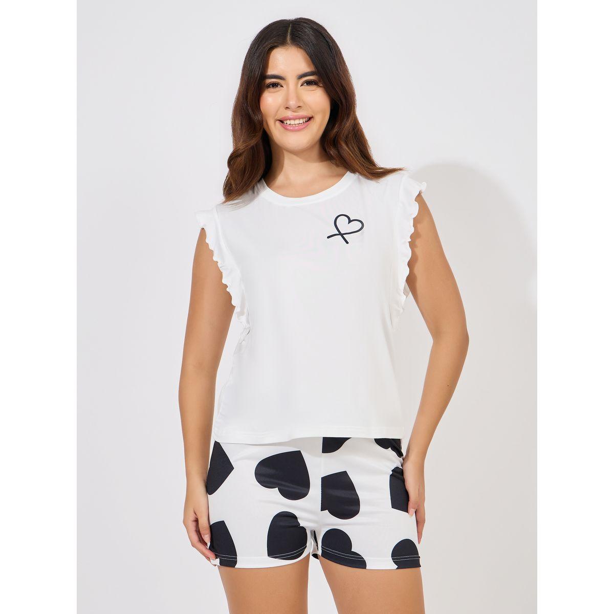 Styli Unwind Ruffle Sleeve Heart Print Tank & Shorts Set-women-clothing-nightwear-pyjamas-shortsets-image-1