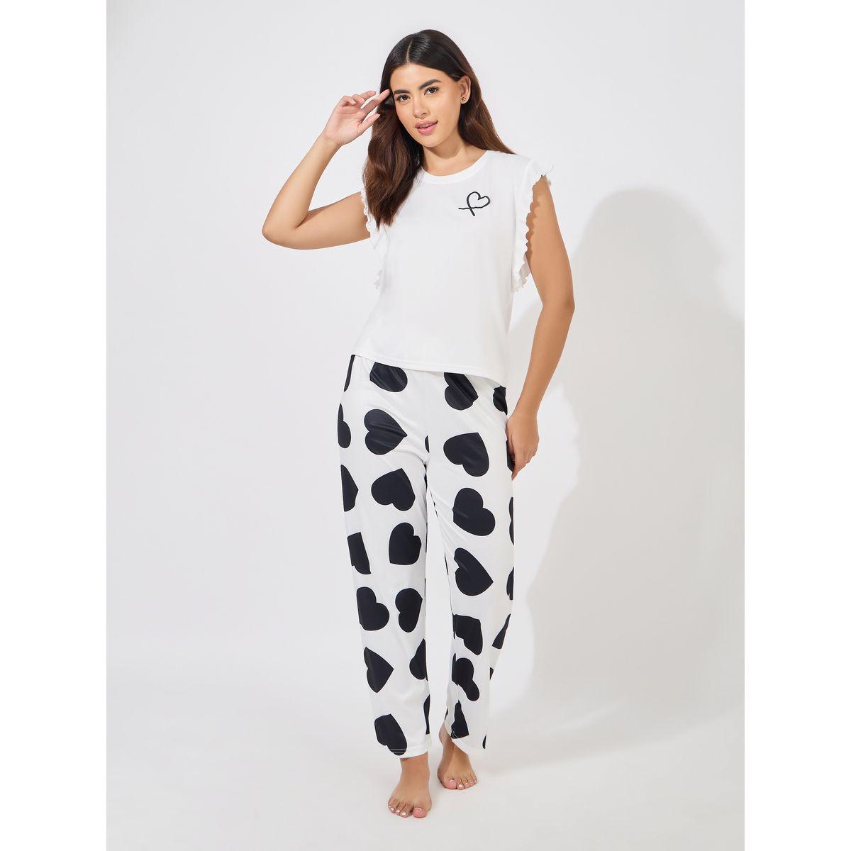 Styli Unwind Ruffle Sleeves Heart Print Tank & Pyjama Set-women-clothing-nightwear-pyjamas-longsets-image-1