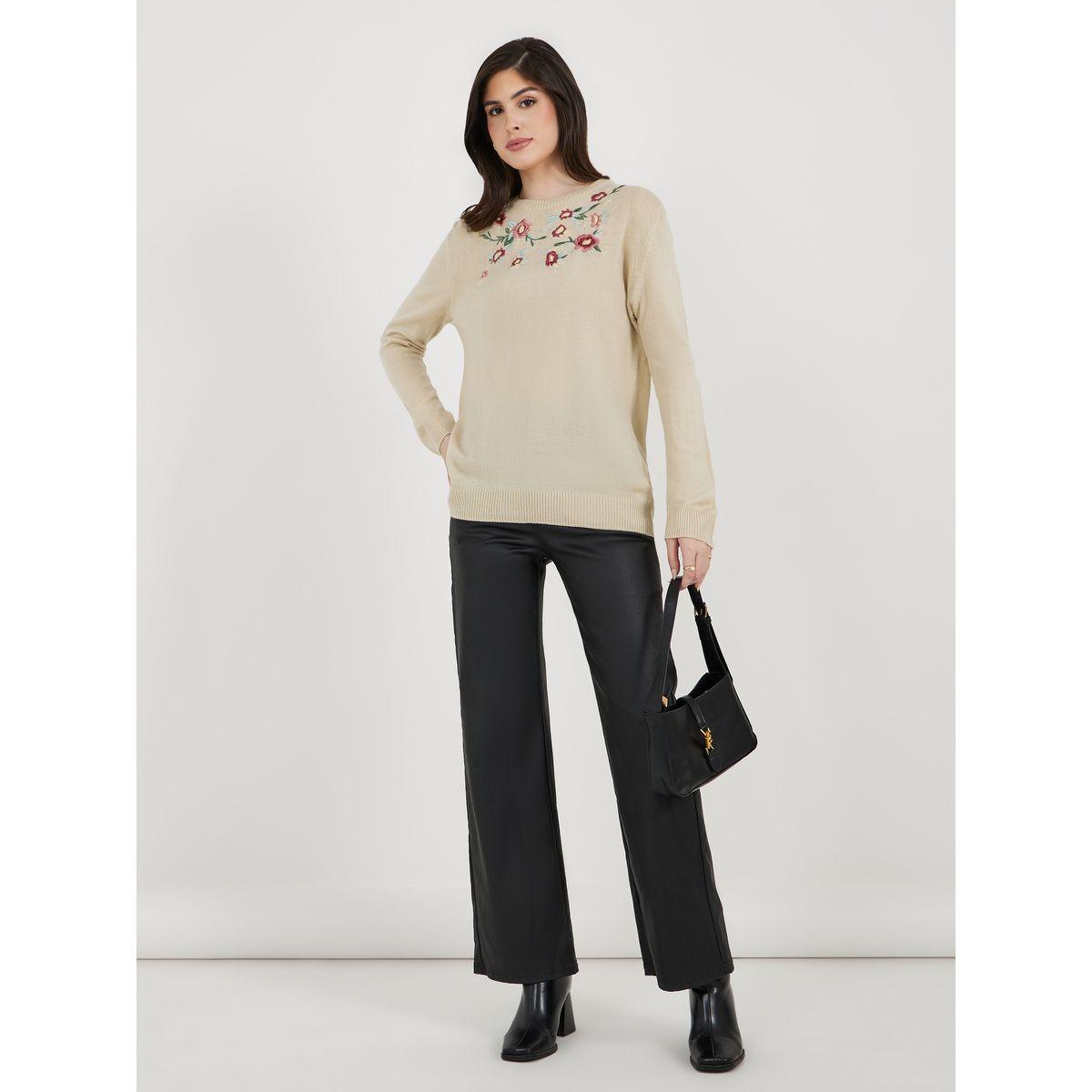 Embroidered Round Neck Longline Sweaters-women-winterwear-cardigansandjumpers-cardigans-image-2