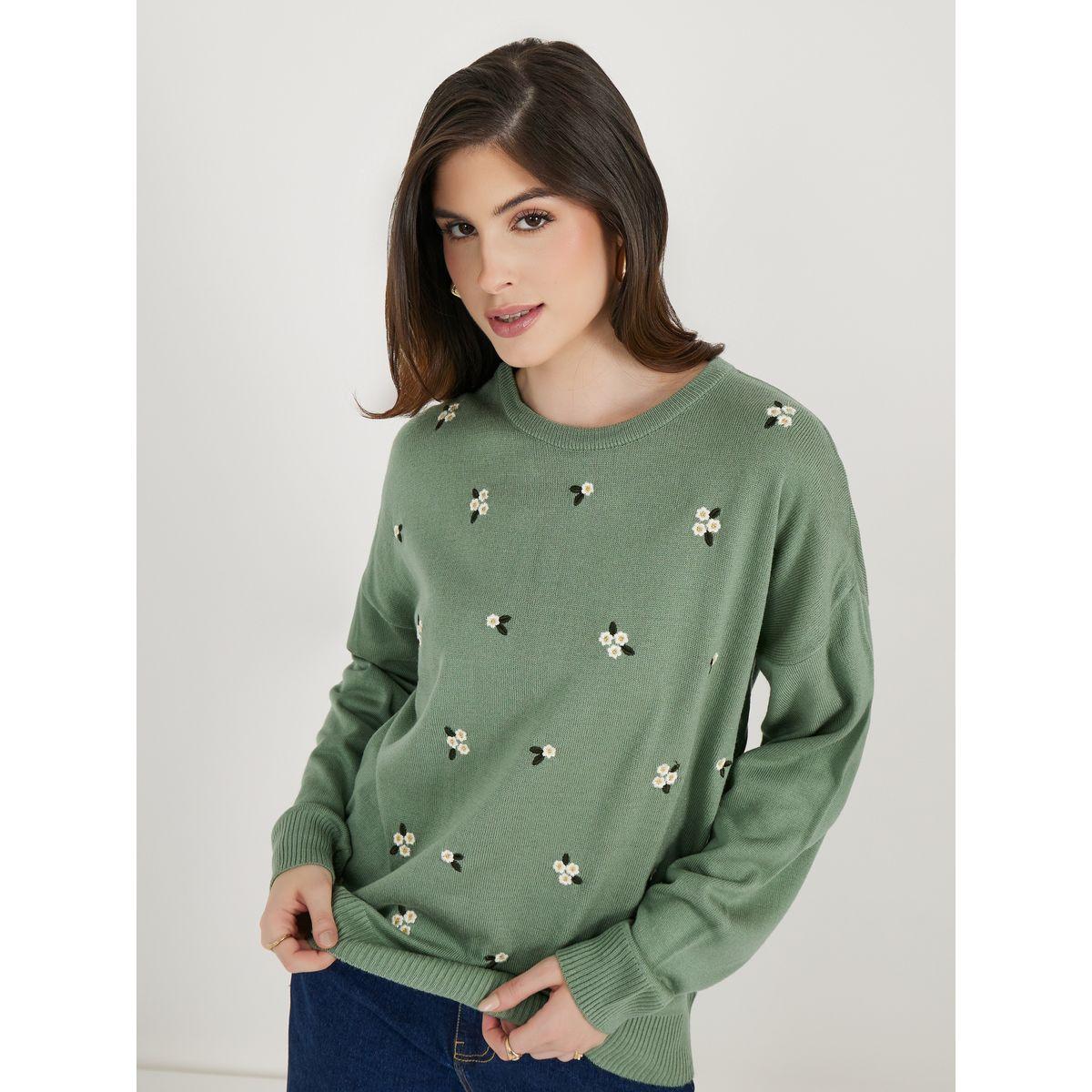 سترة متماسكة الأزهار المطرزة تناسب استرخاء-women-winterwear-cardigansandjumpers-cardigans-image-1