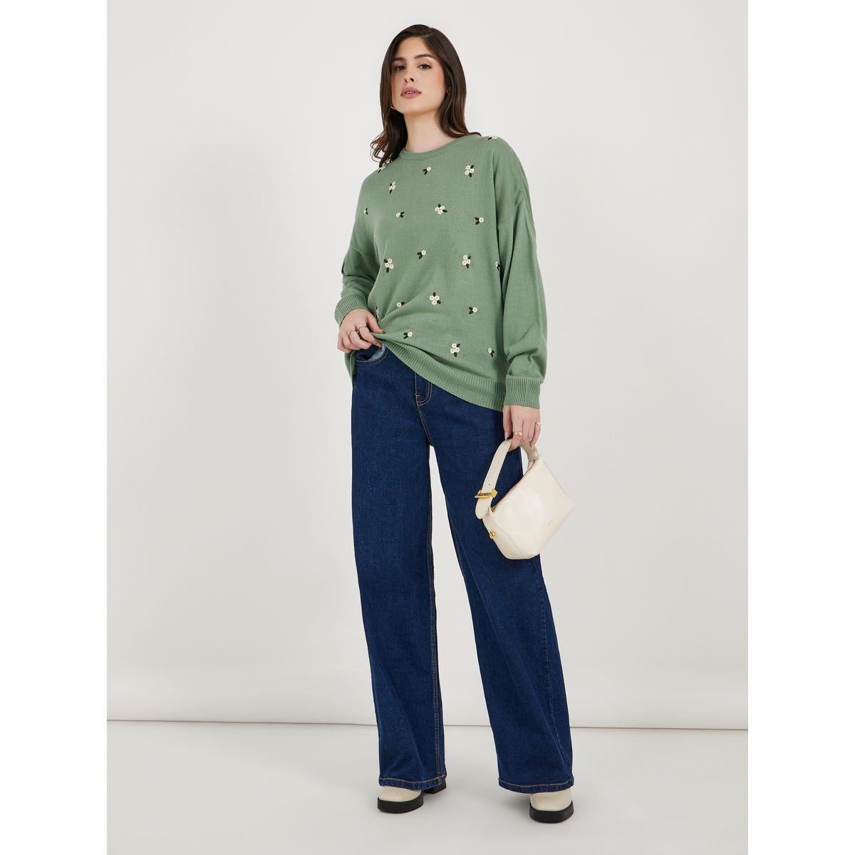 سترة متماسكة الأزهار المطرزة تناسب استرخاء-women-winterwear-cardigansandjumpers-cardigans-image-2