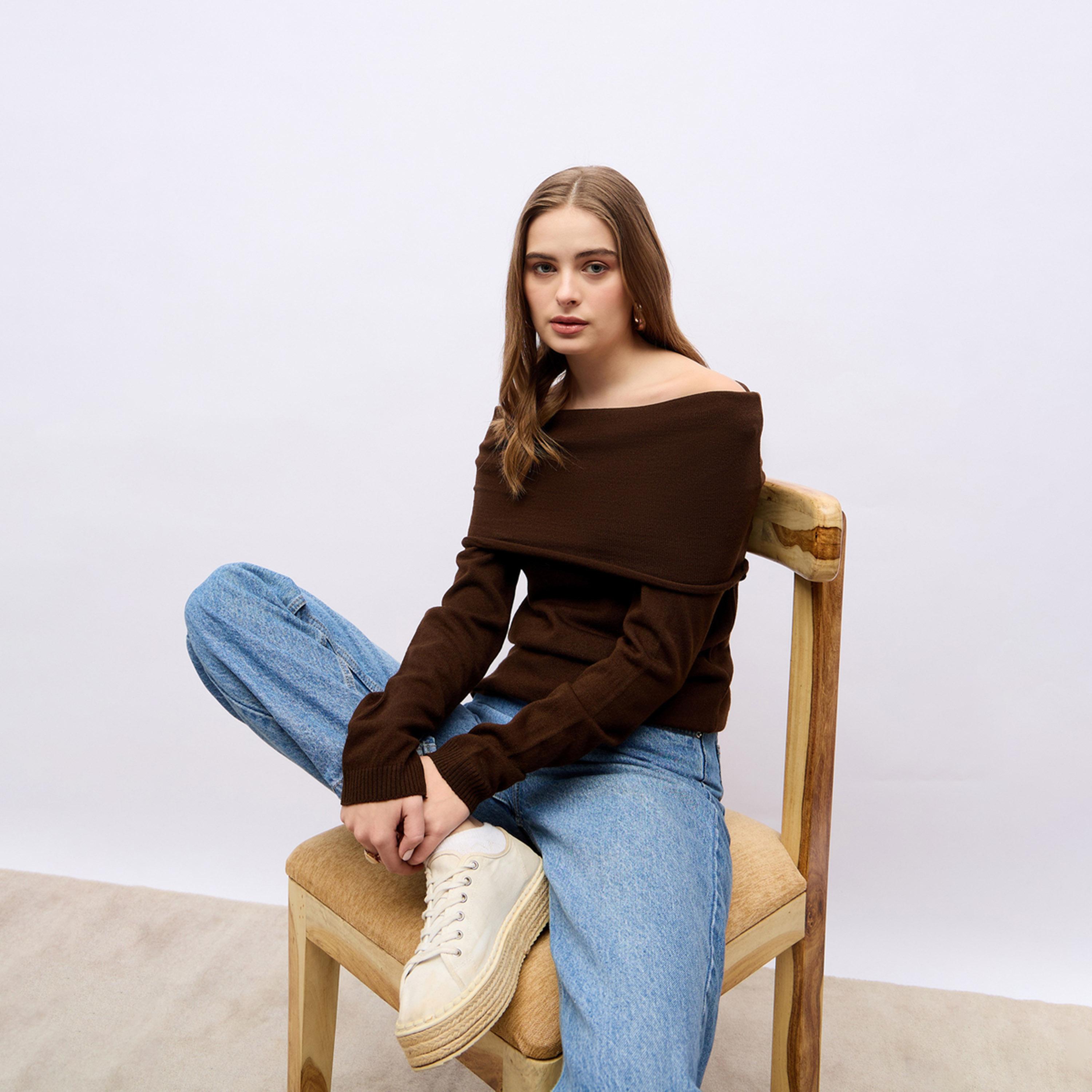 Styli Regular Fit Off Shoulder Flat Knit Sweater-women-winterwear-cardigansandjumpers-cardigans-image-1