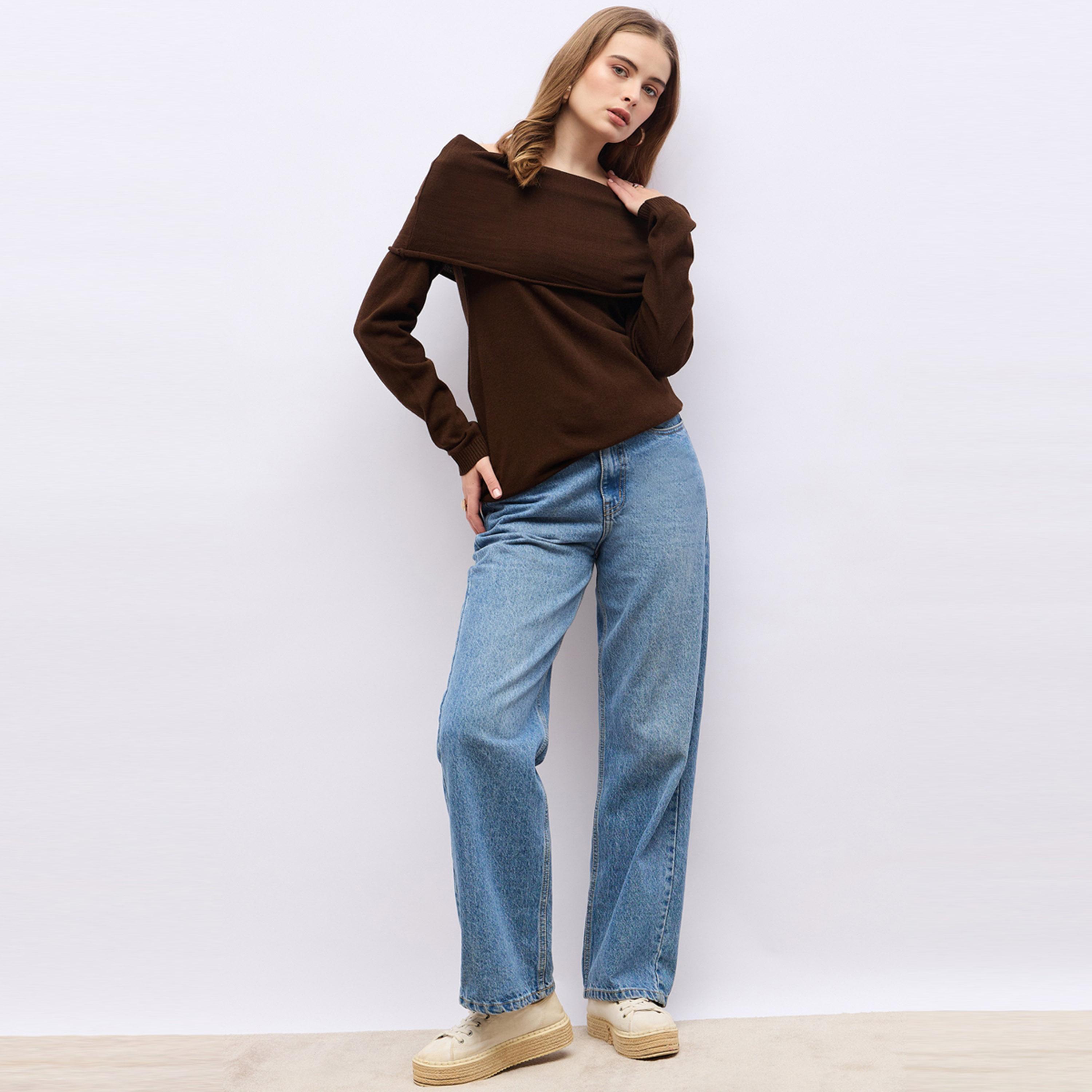 Styli Regular Fit Off Shoulder Flat Knit Sweater-women-winterwear-cardigansandjumpers-cardigans-image-2