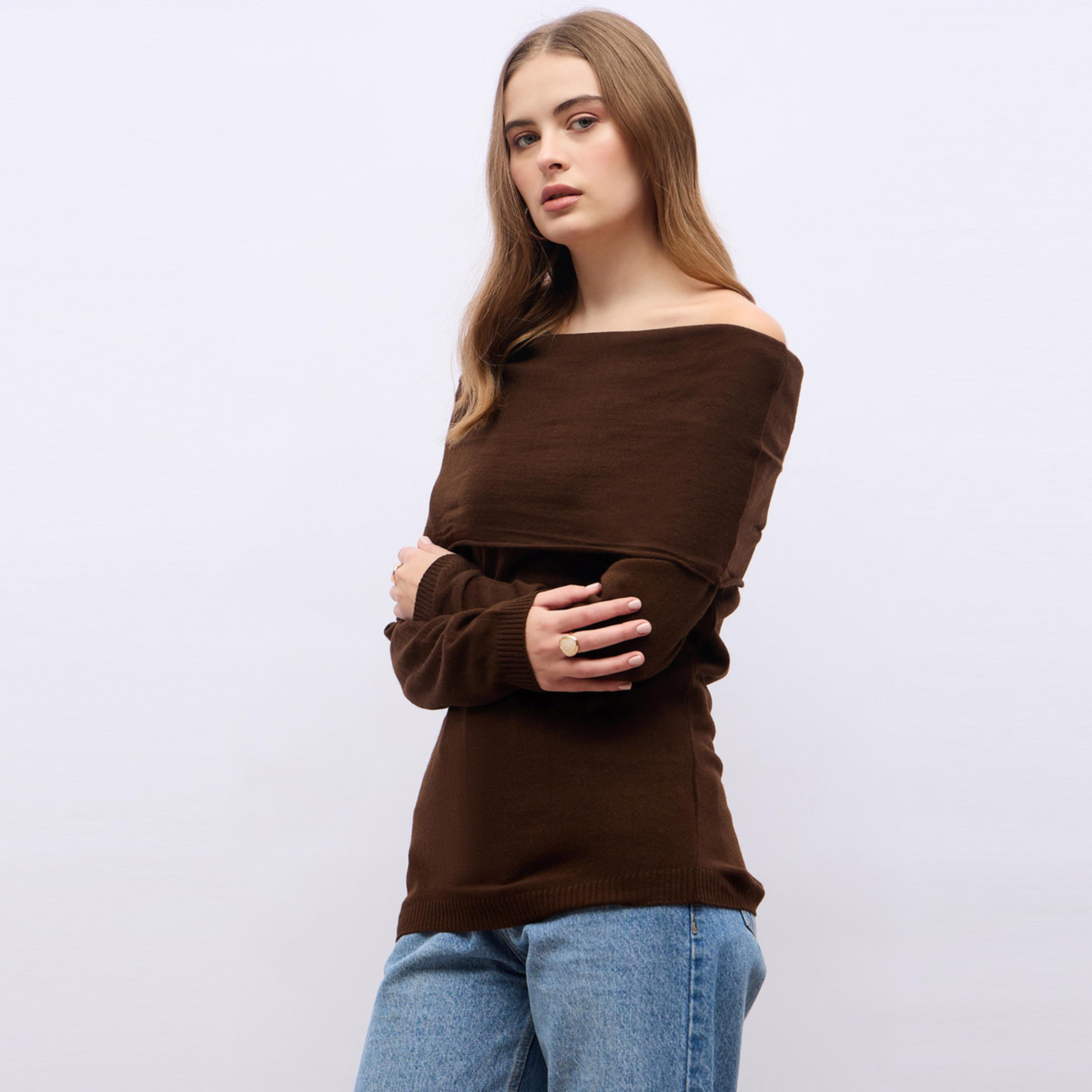 Styli Regular Fit Off Shoulder Flat Knit Sweater-women-winterwear-cardigansandjumpers-cardigans-image-4