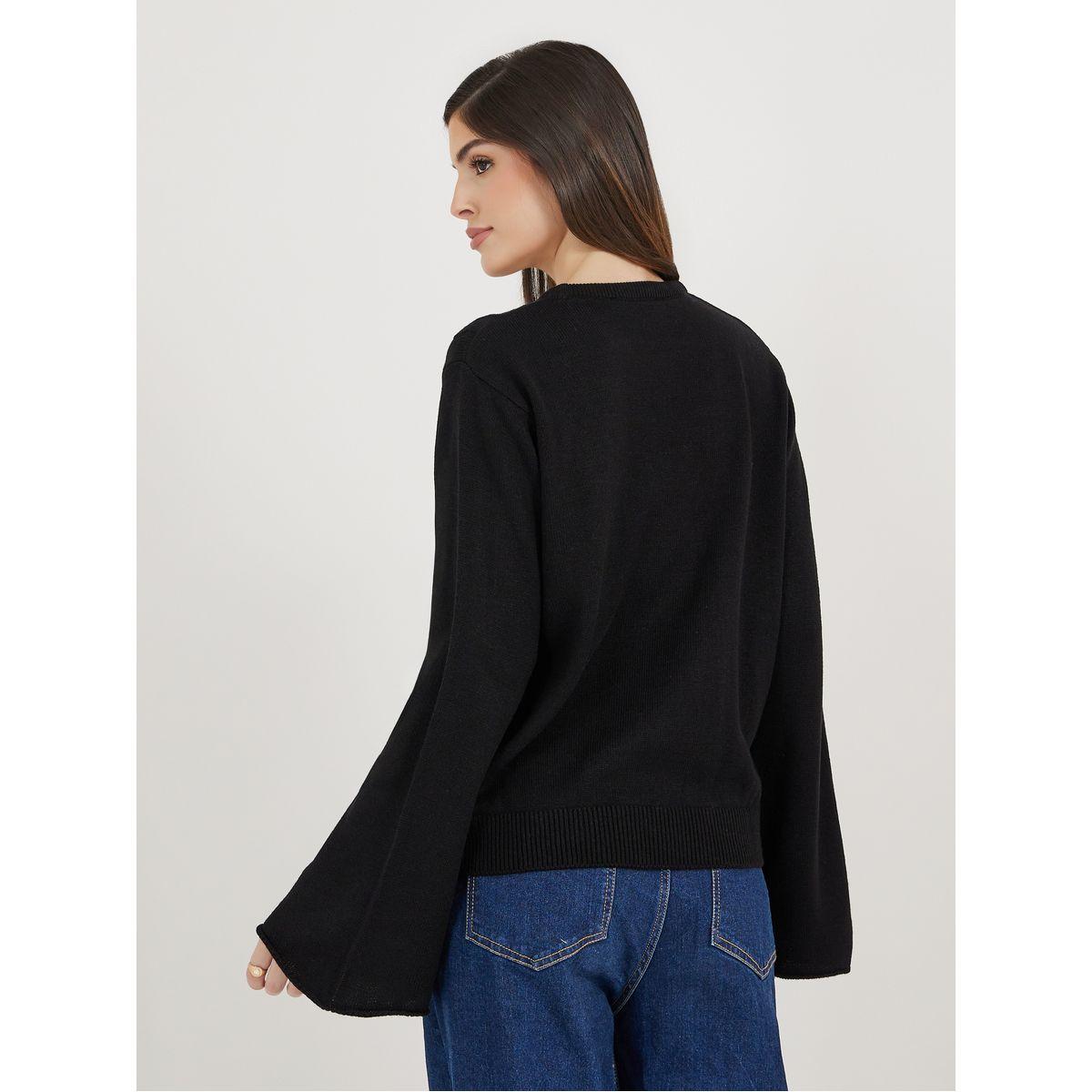 Regular Fit Cable Knit Bell Sleeve Sweaters-women-winterwear-cardigansandjumpers-cardigans-image-5