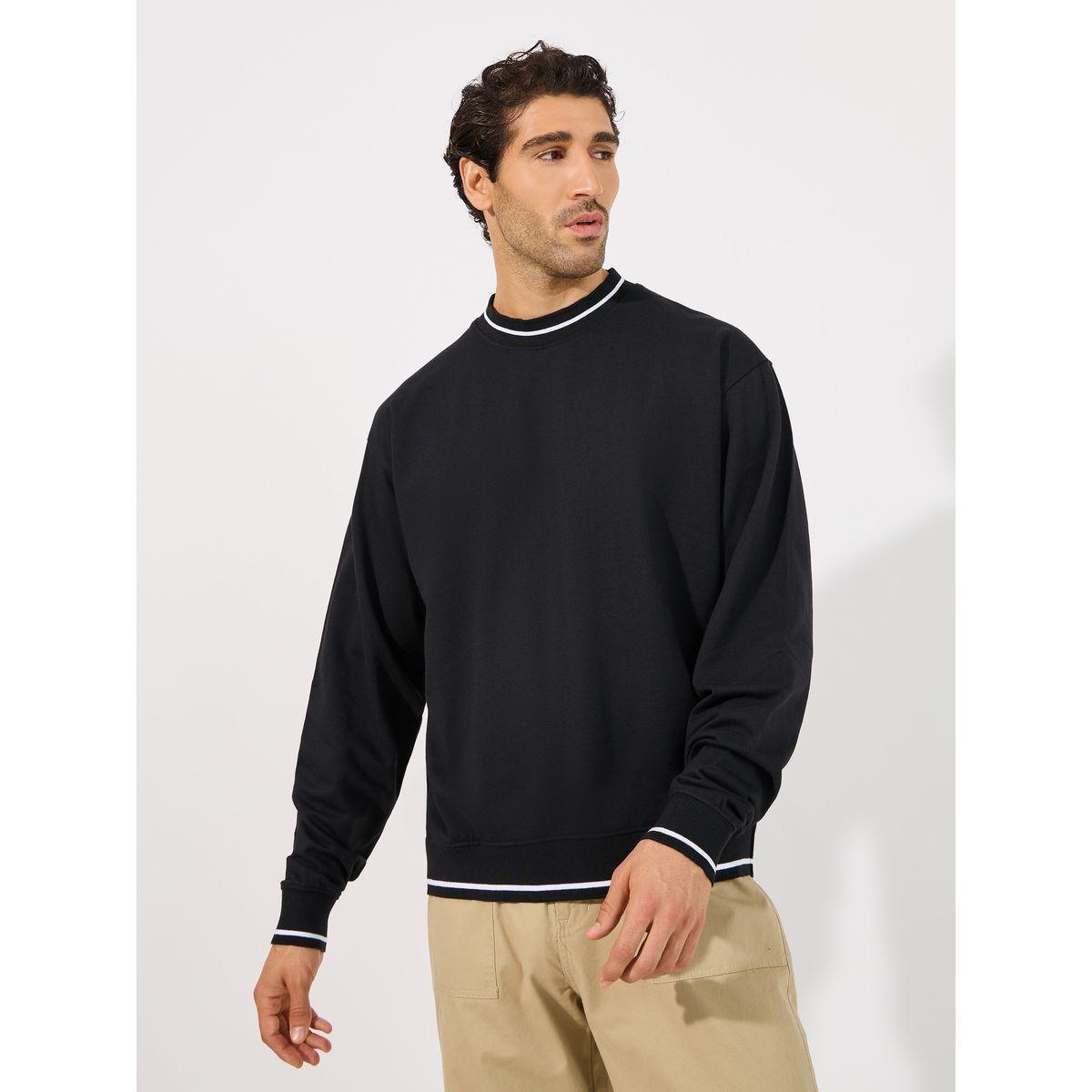 سويت شيرت بقصة مريحة وياقة بتفاصيل مضلعة-men-winterwear-hoodiesandsweatshirts-image-1