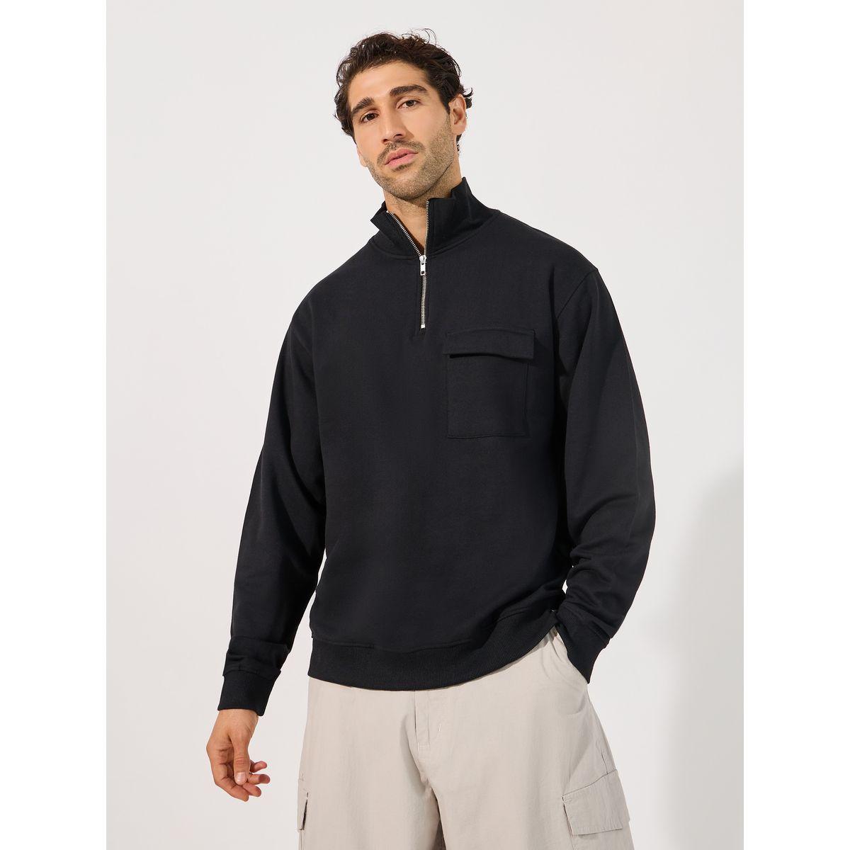 Styli Quarter Zip Rib High Neck Relaxed Fit Sweatshirt-men-winterwear-hoodiesandsweatshirts-image-1