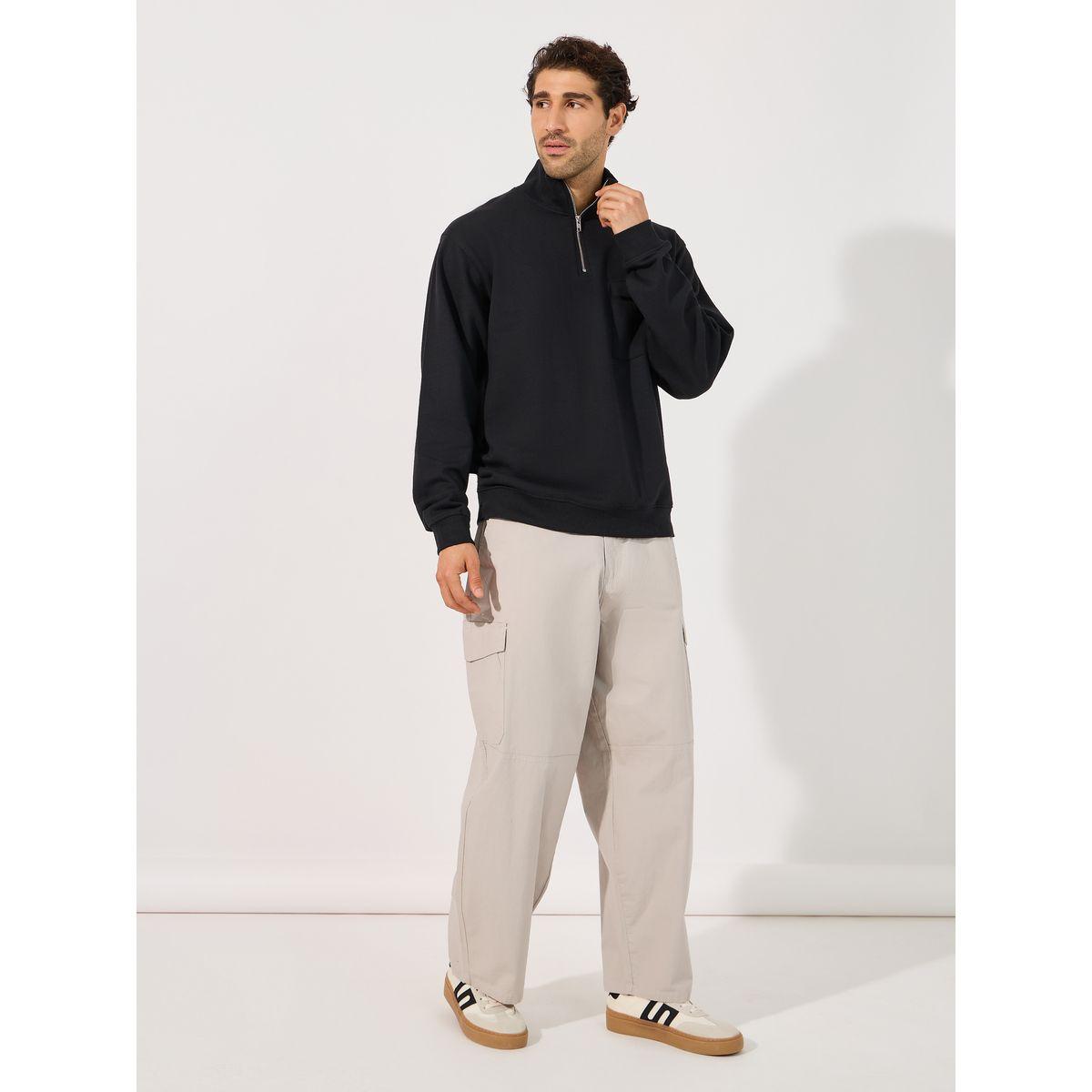 Styli Quarter Zip Rib High Neck Relaxed Fit Sweatshirt-men-winterwear-hoodiesandsweatshirts-image-2